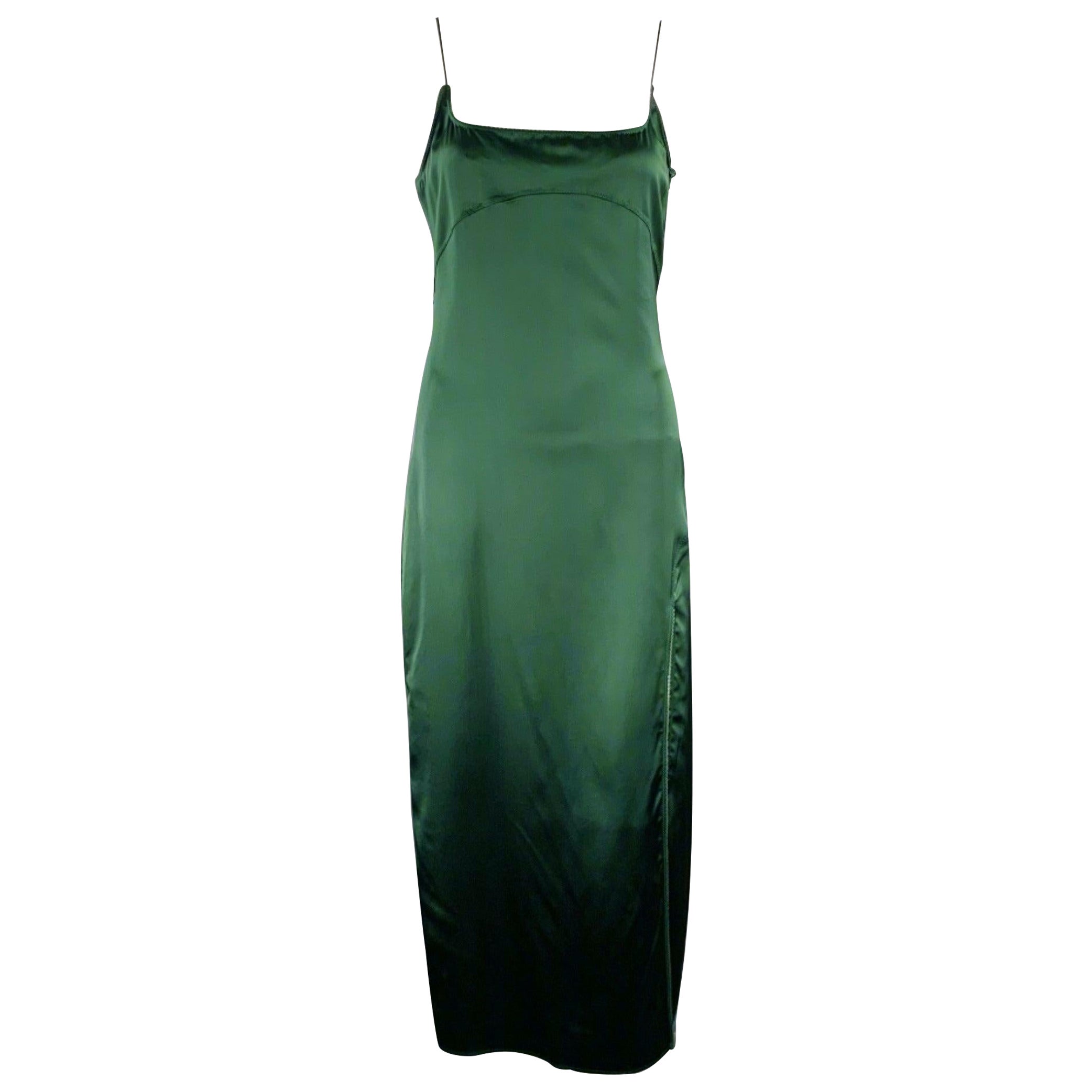 JACQUEMUS Size 0 -La Robe Notte- Green Viscose Blend Spaghetti Straps Dress