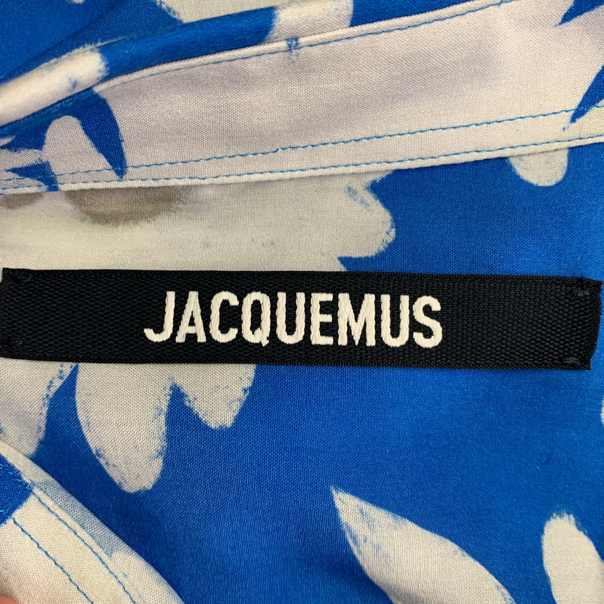 Men's JACQUEMUS Size 38 Blue White Floral Viscose One pocket Short Sleeve Shirt For Sale