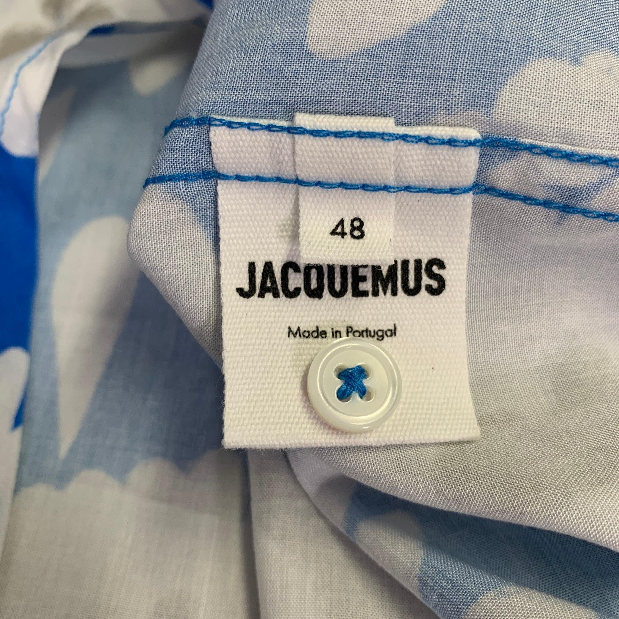 JACQUEMUS Size 38 Blue White Floral Viscose One pocket Short Sleeve Shirt For Sale 1