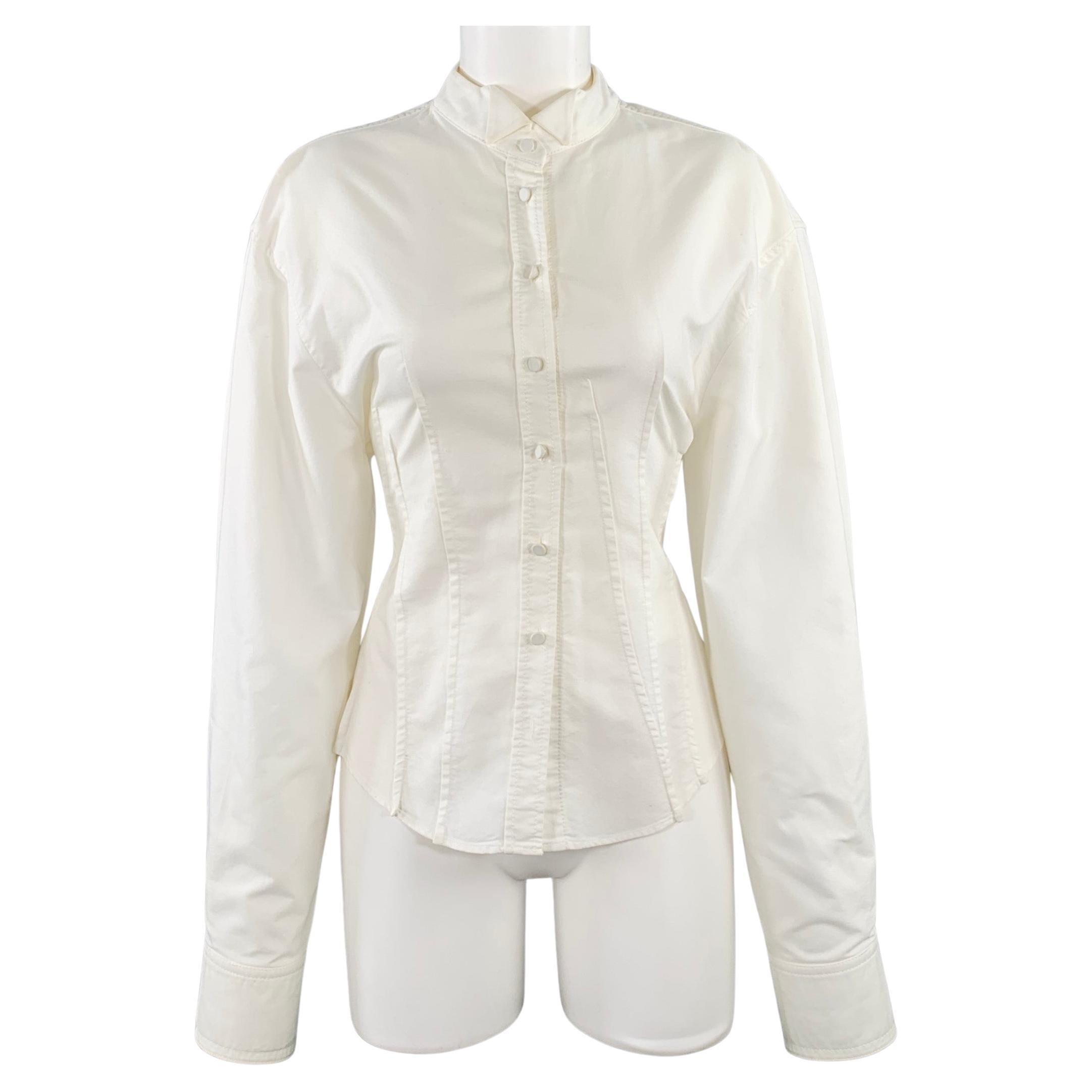 JACQUEMUS Size 6 Cream Cotton Fitted Tuxedo Shirt For Sale
