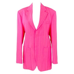 Jacquemus Size S Le Coup de Soleil Neon Pink White Viscose Silk Notch Lapel Jacket Blazer