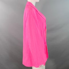 JACQUEMUS Size S Le Raphia Neon Pink White Viscose Blend Notch Lapel Jacket Blazer