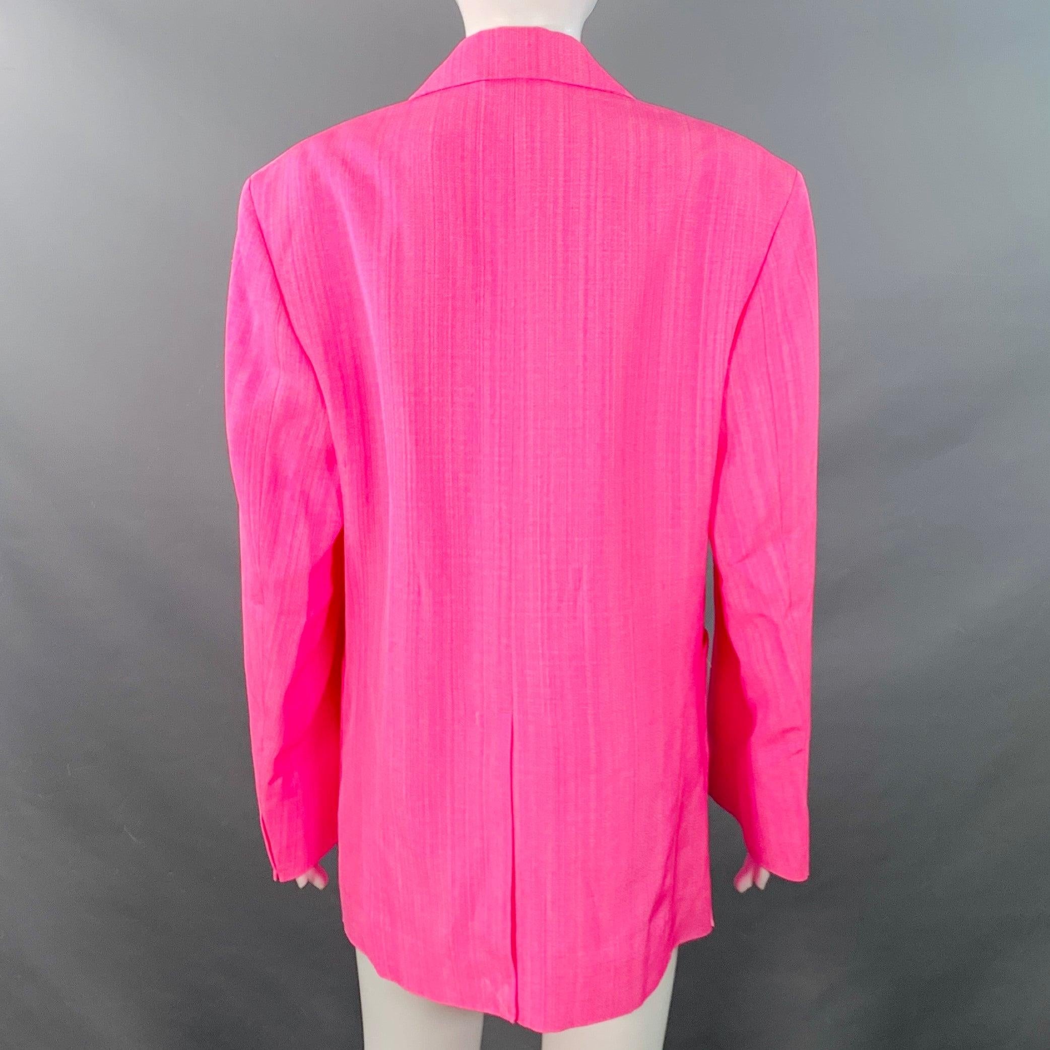 JACQUEMUS Größe S Le Raphia Neon Rosa Weiß Viskose Mischung Notch Revers Jacke Blazer (Pink) im Angebot