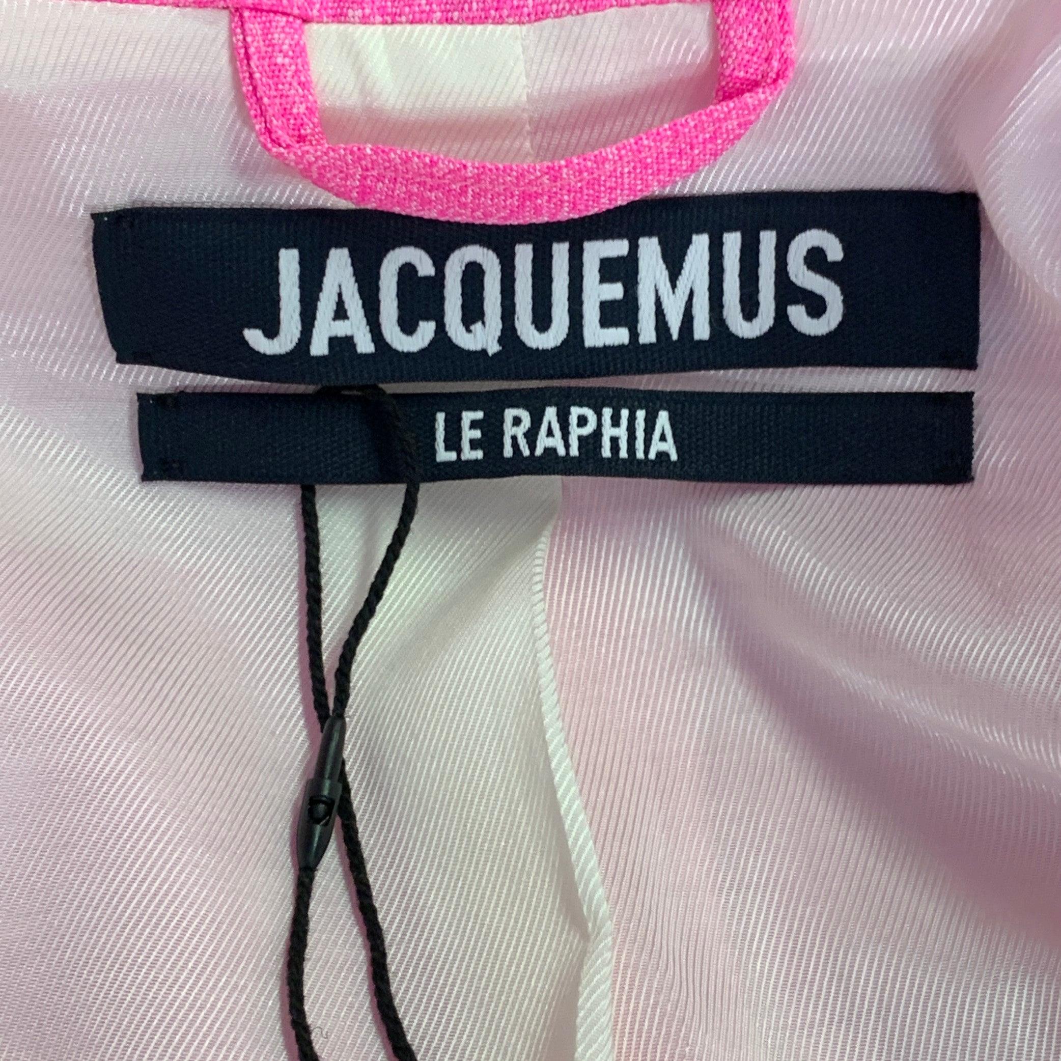 JACQUEMUS Größe S Le Raphia Neon Rosa Weiß Viskose Mischung Notch Revers Jacke Blazer im Angebot 2