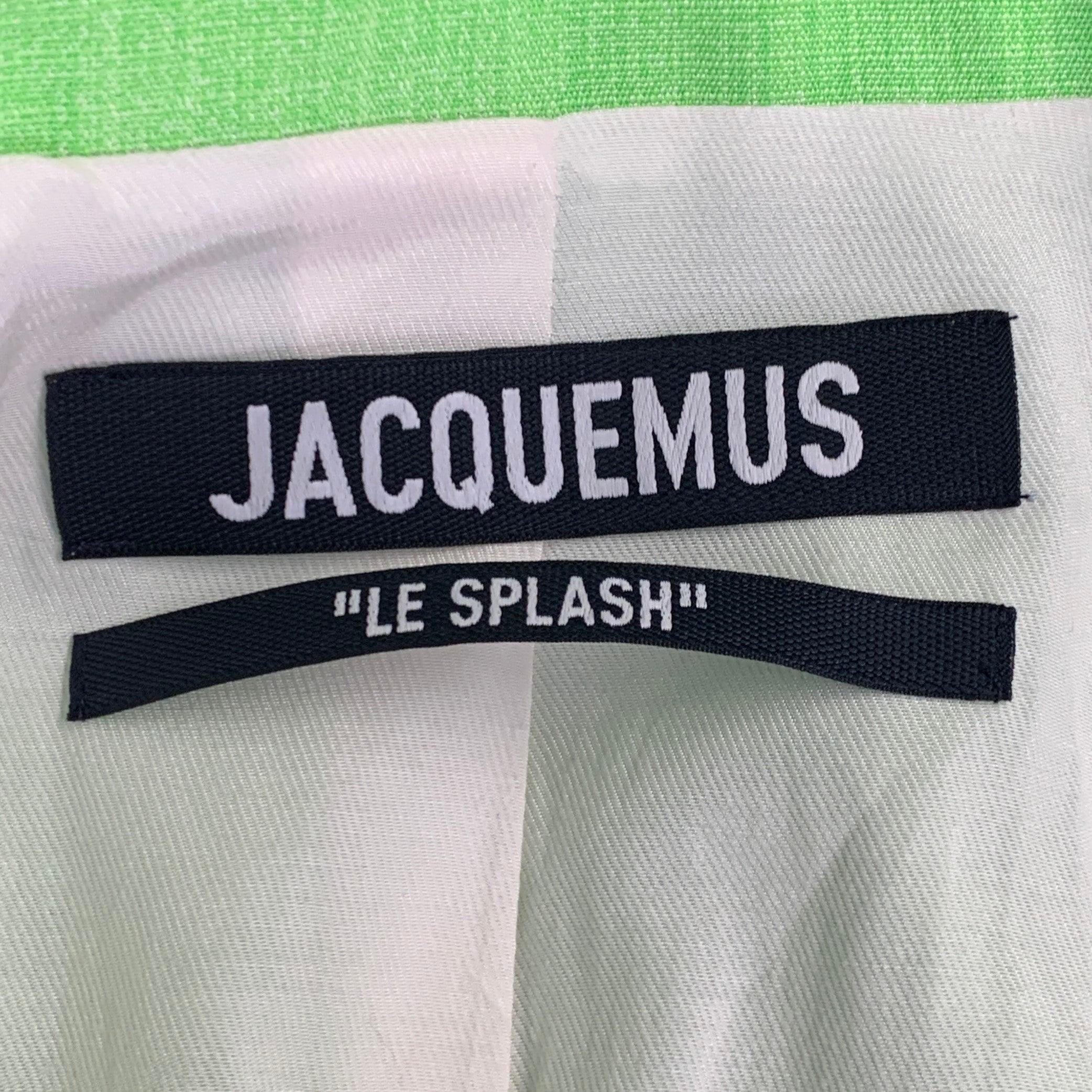 JACQUEMUS Size S Le Splash Neon Green White Viscose Silk Double Breasted Jacket Blazer en vente 5
