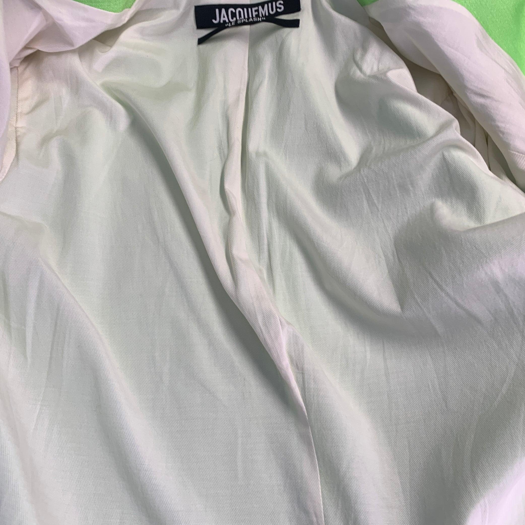 JACQUEMUS Size S Le Splash Neon Green White Viscose Silk Double Breasted Jacket Blazer en vente 6