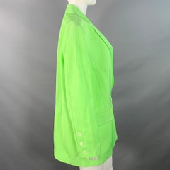JACQUEMUS Size S Le Splash Neon Green White Viscose Silk Double Breasted Jacket Blazer