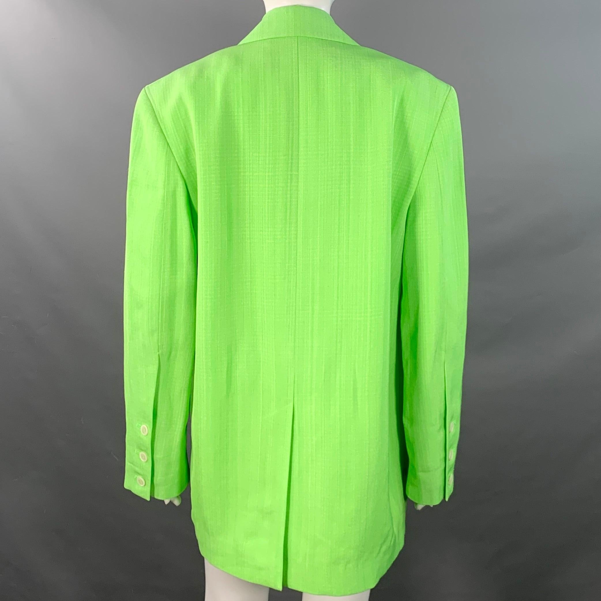 Vert JACQUEMUS Size S Le Splash Neon Green White Viscose Silk Double Breasted Jacket Blazer en vente