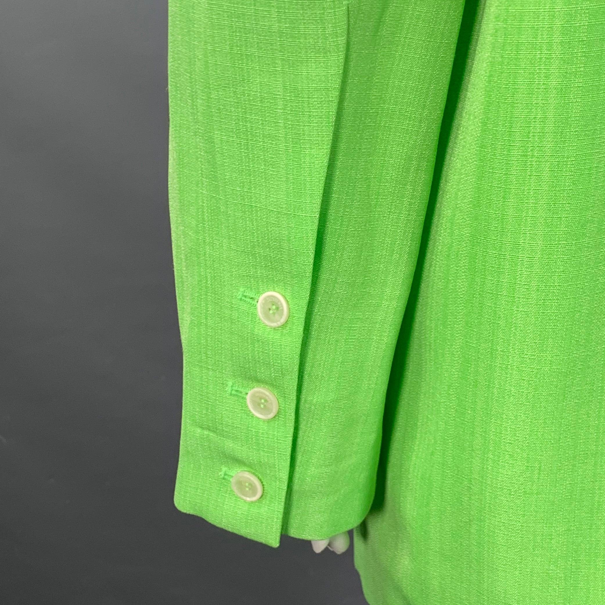 JACQUEMUS Size S Le Splash Neon Green White Viscose Silk Double Breasted Jacket Blazer Bon état - En vente à San Francisco, CA