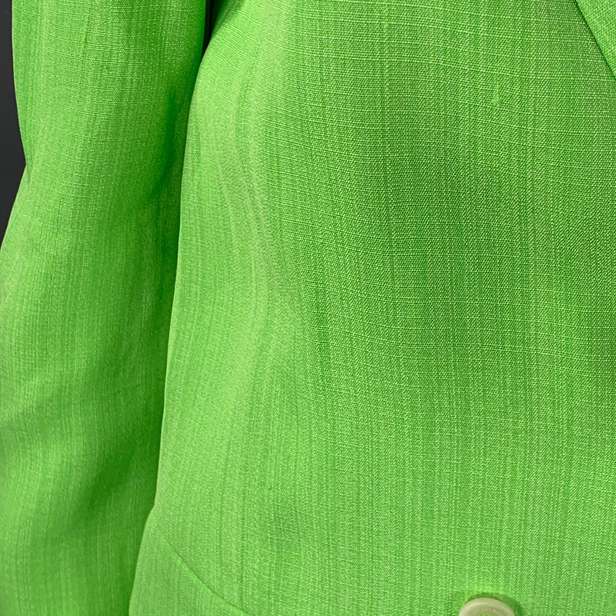 JACQUEMUS Size S Le Splash Neon Green White Viscose Silk Double Breasted Jacket Blazer en vente 3