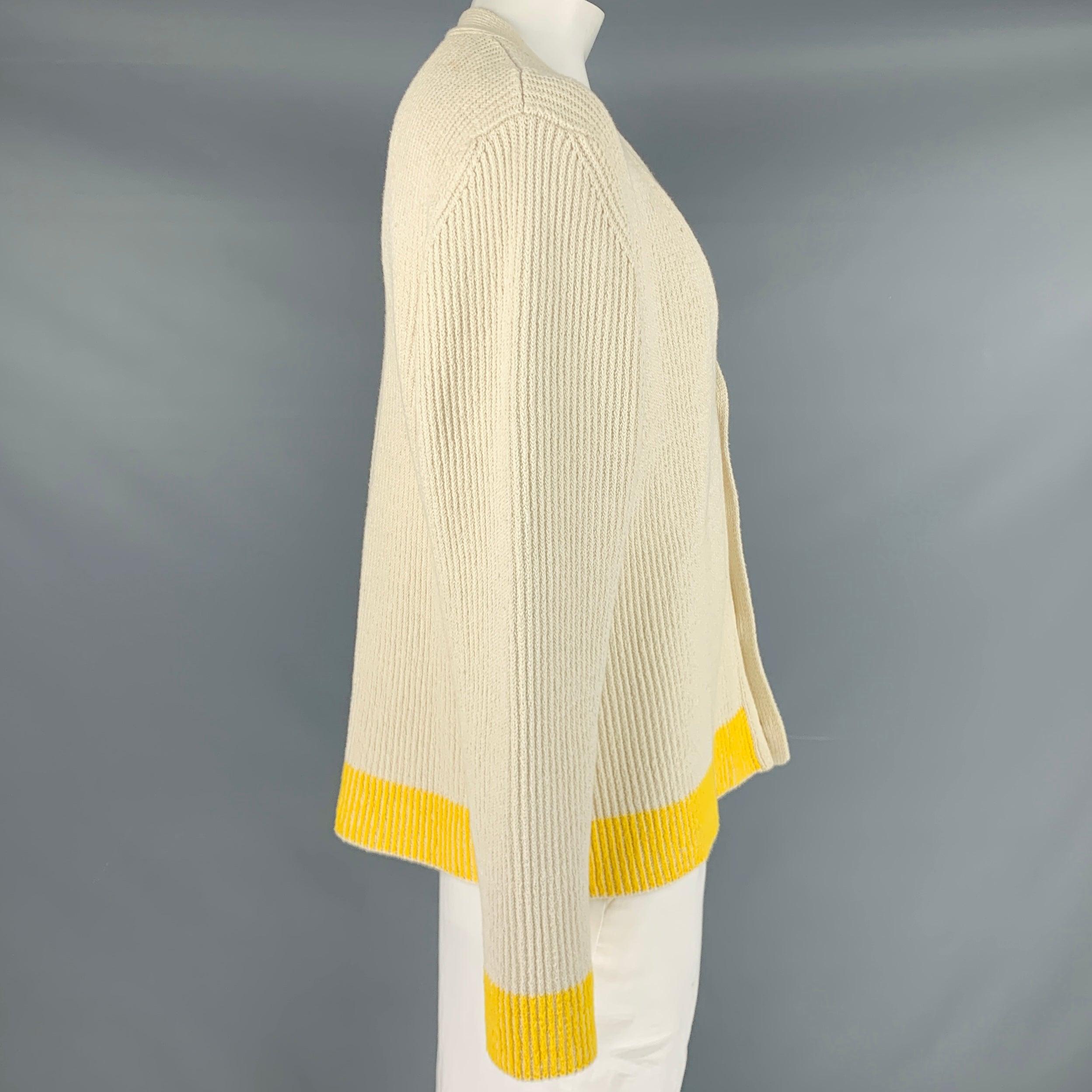 JACQUEMUS Size XL Cream Yellow Ribbed Cotton Blend Oversized Cardigan In Good Condition For Sale In San Francisco, CA