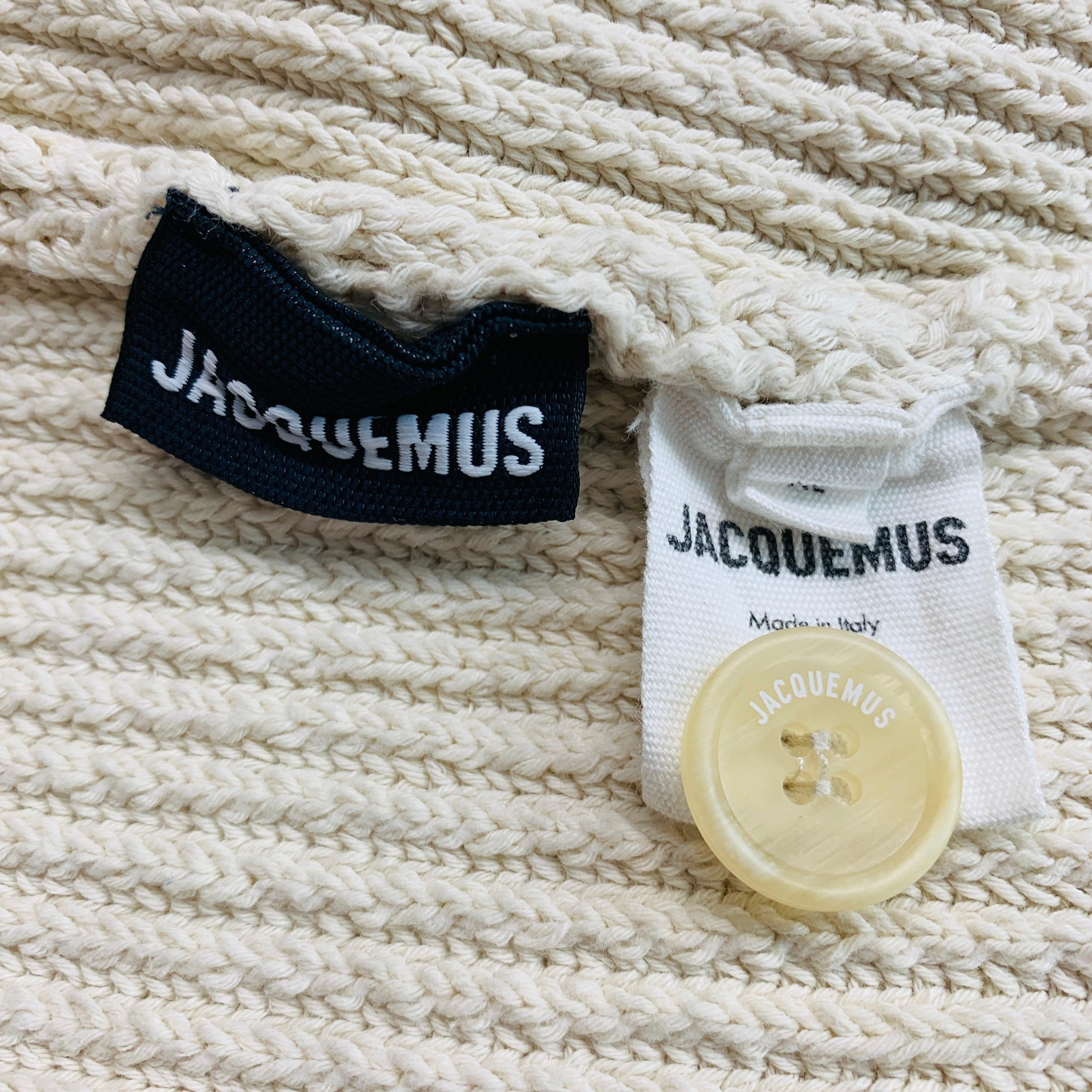 JACQUEMUS Size XL Cream Yellow Ribbed Cotton Blend Oversized Cardigan For Sale 3