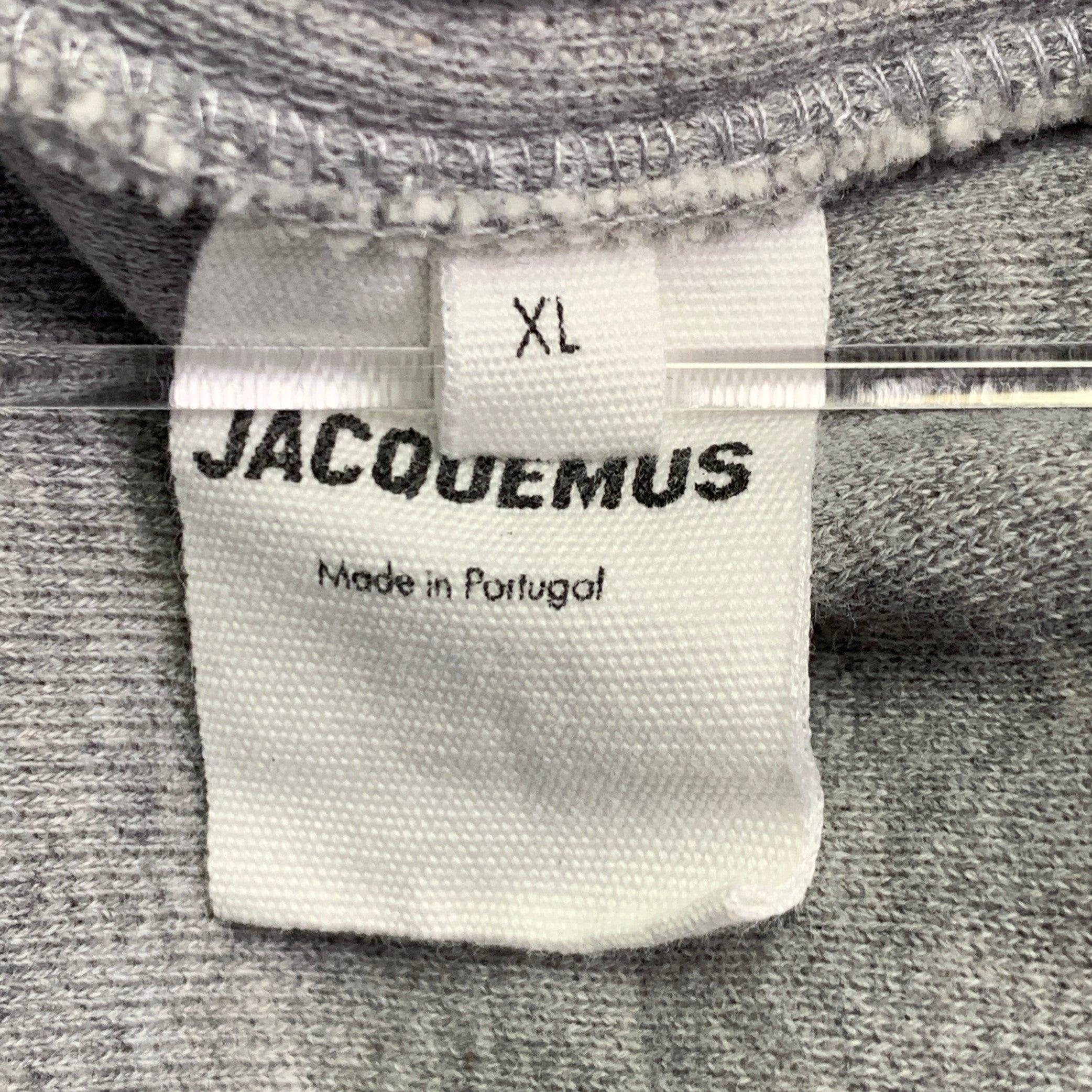 Men's JACQUEMUS Size XL Doubourne Heather Grey Padded Cotton Hooded Sweatshirt