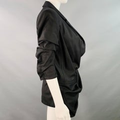 JACQUEMUS Spring 2018 Size 2 La Bomba Black Wool Ruched Short Sleeve Jacket Blazer
