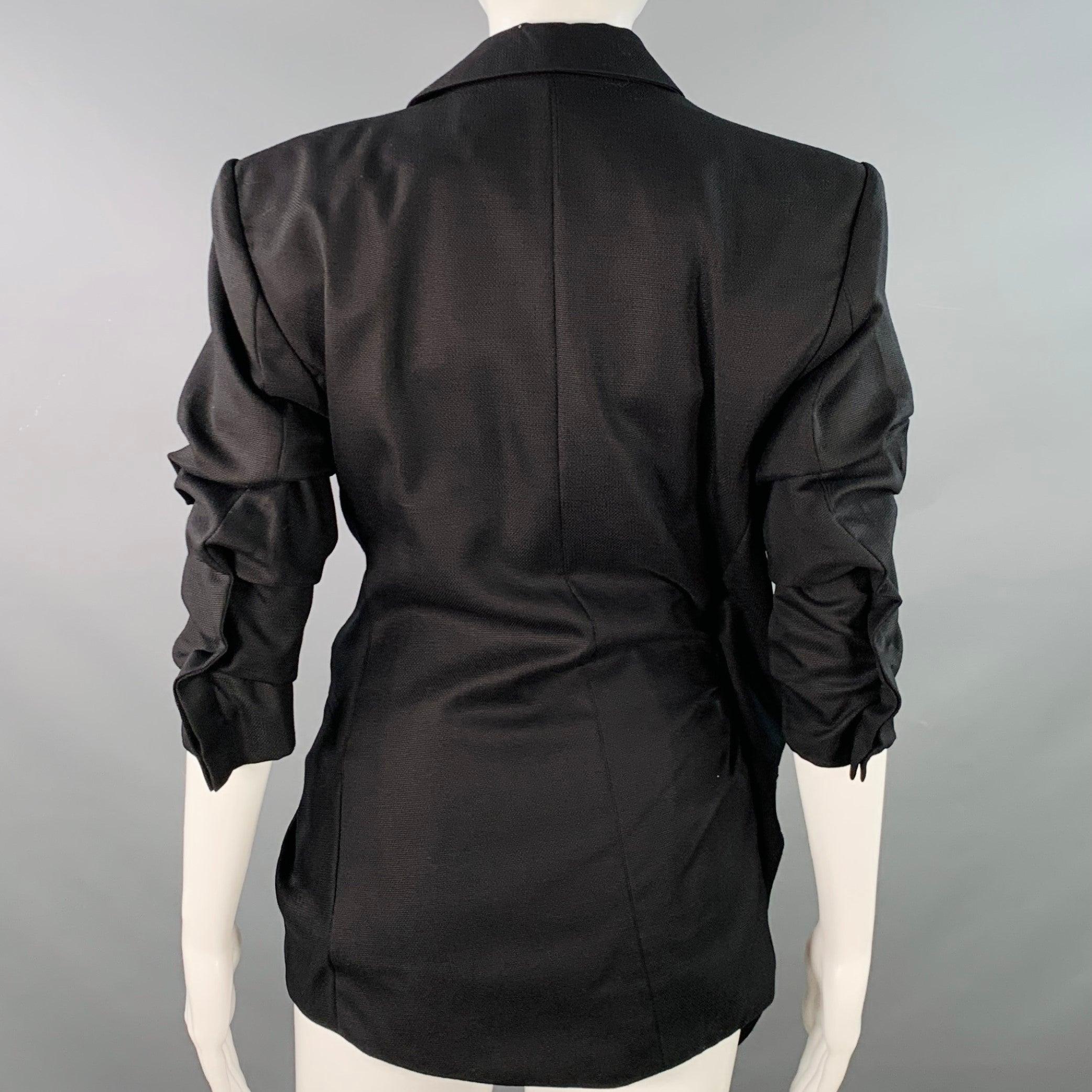Noir Jacquemus Printemps 2018 Taille 2 La Bomba Veste à manches courtes froncées en laine noire Blazer en vente