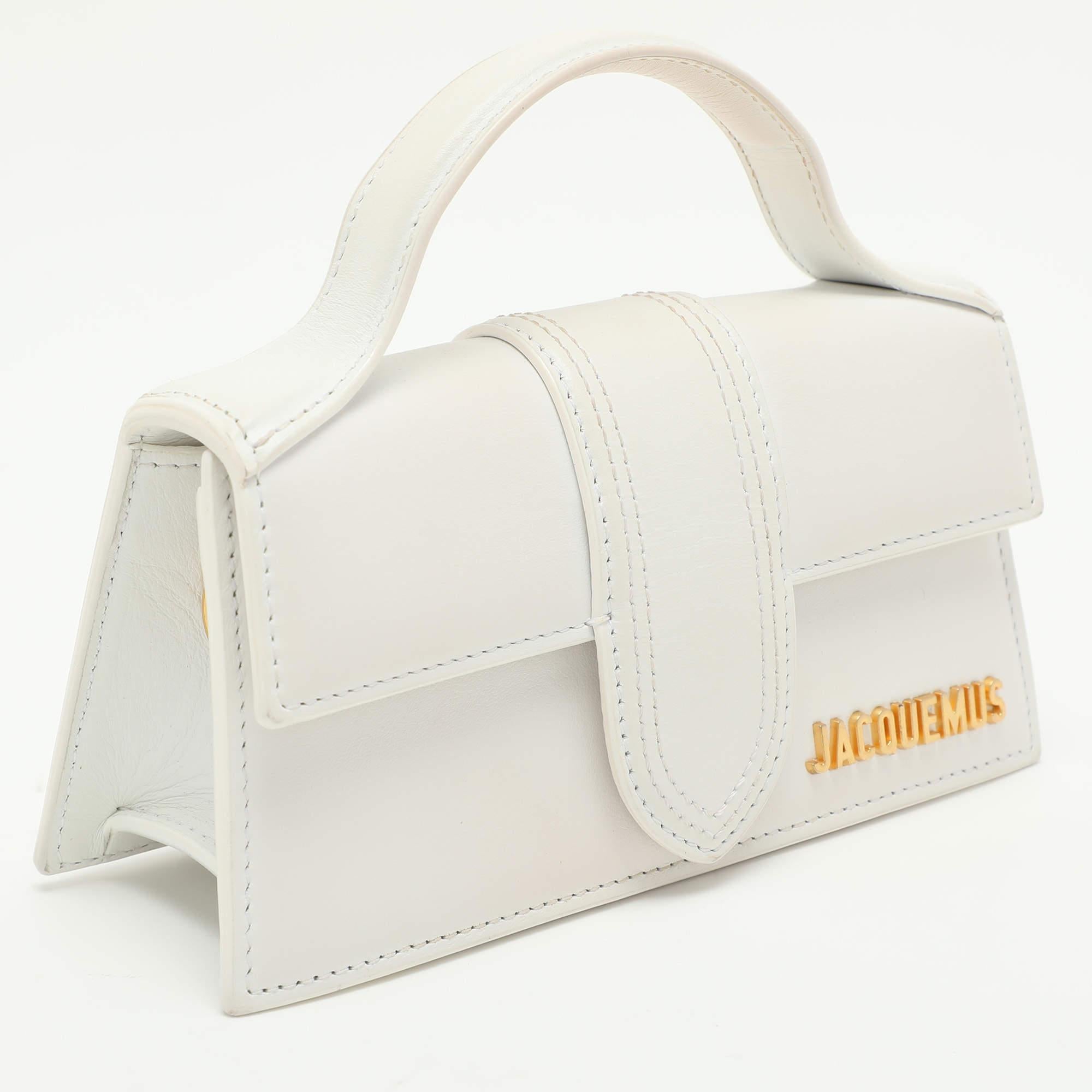 Jacquemus White Leather Le Bambino Top Handle Bag In Good Condition In Dubai, Al Qouz 2