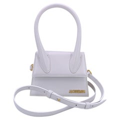 Jacquemus White Leather Le Chiquito Small Structured Bag with Strap