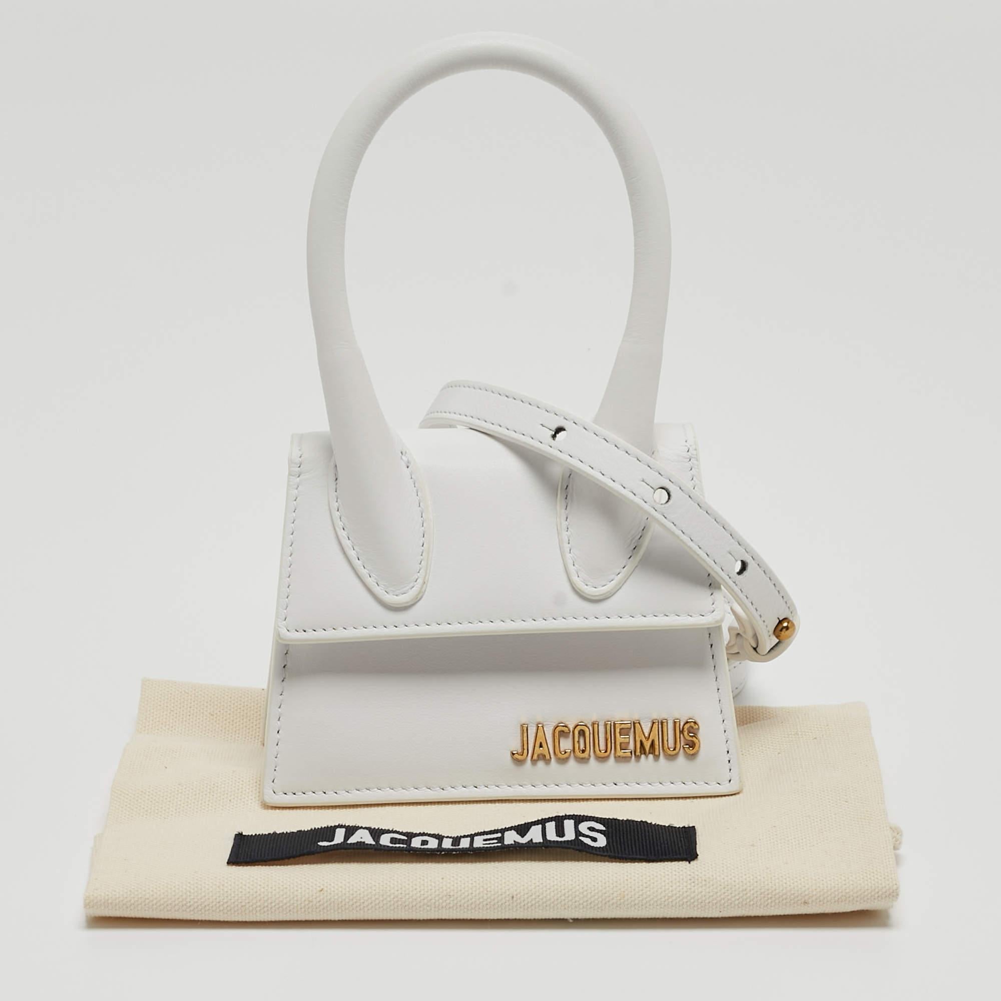 Jacquemus White Leather Mini Le Chiquito Top Handle Bag 12