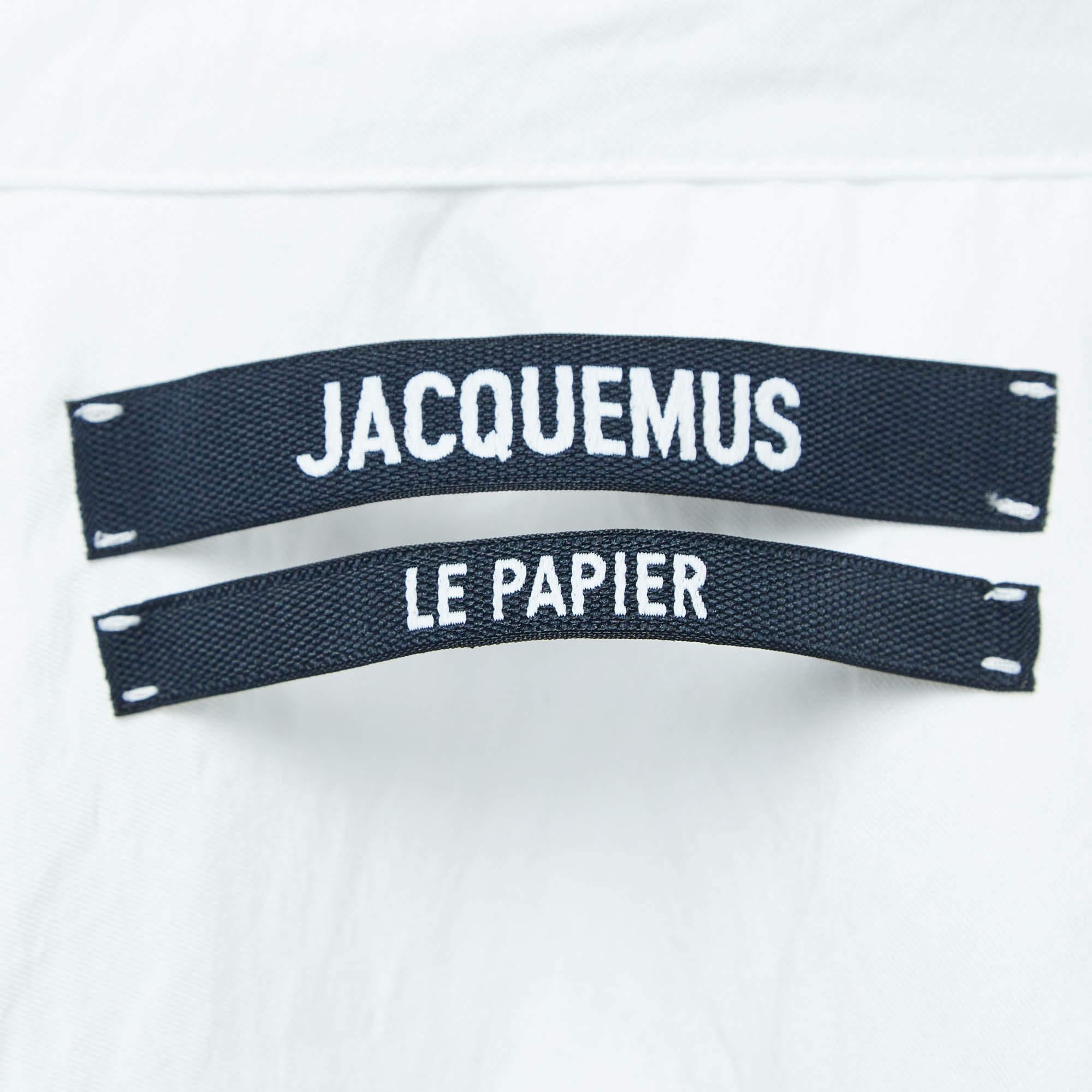 Jacquemus White Nylon Blend Buttoned Front Ruched Mini Dress XS In Good Condition In Dubai, Al Qouz 2