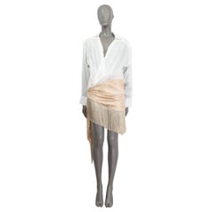 JACQUEMUS white & pink viscose FRINGE PAREO MINI SHIRT Dress 36 XS