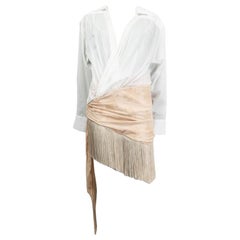 JACQUEMUS white & pink viscose FRINGE PAREO MINI SHIRT Dress 36 XS