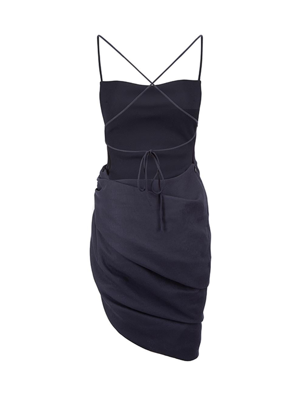 Jacquemus Women's Navy Ruched Draped Knee Length Dress In Good Condition In London, GB