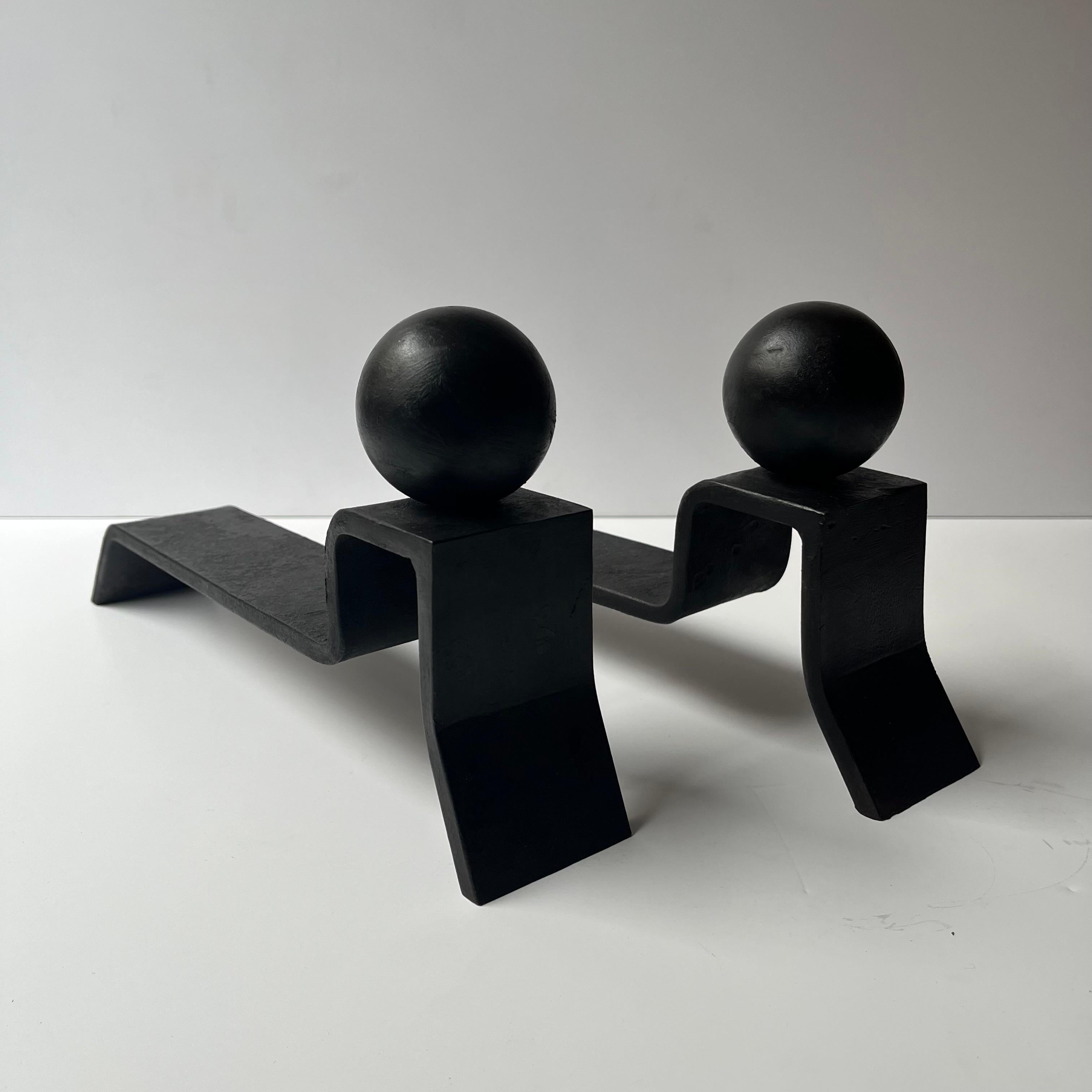 Art Deco Jacques Adnet (1900 -1984) Minimilist Andirons For Sale