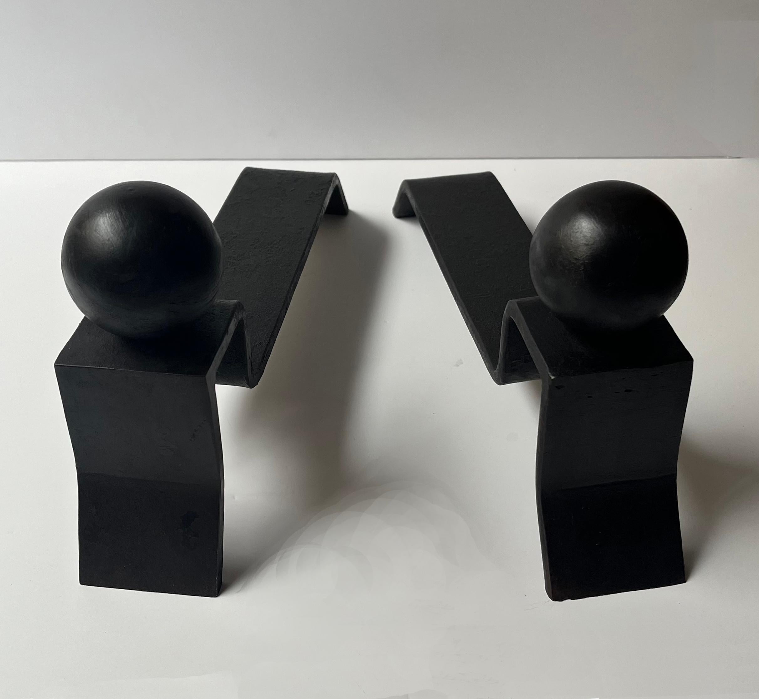 French Jacques Adnet (1900 -1984) Minimilist Andirons For Sale