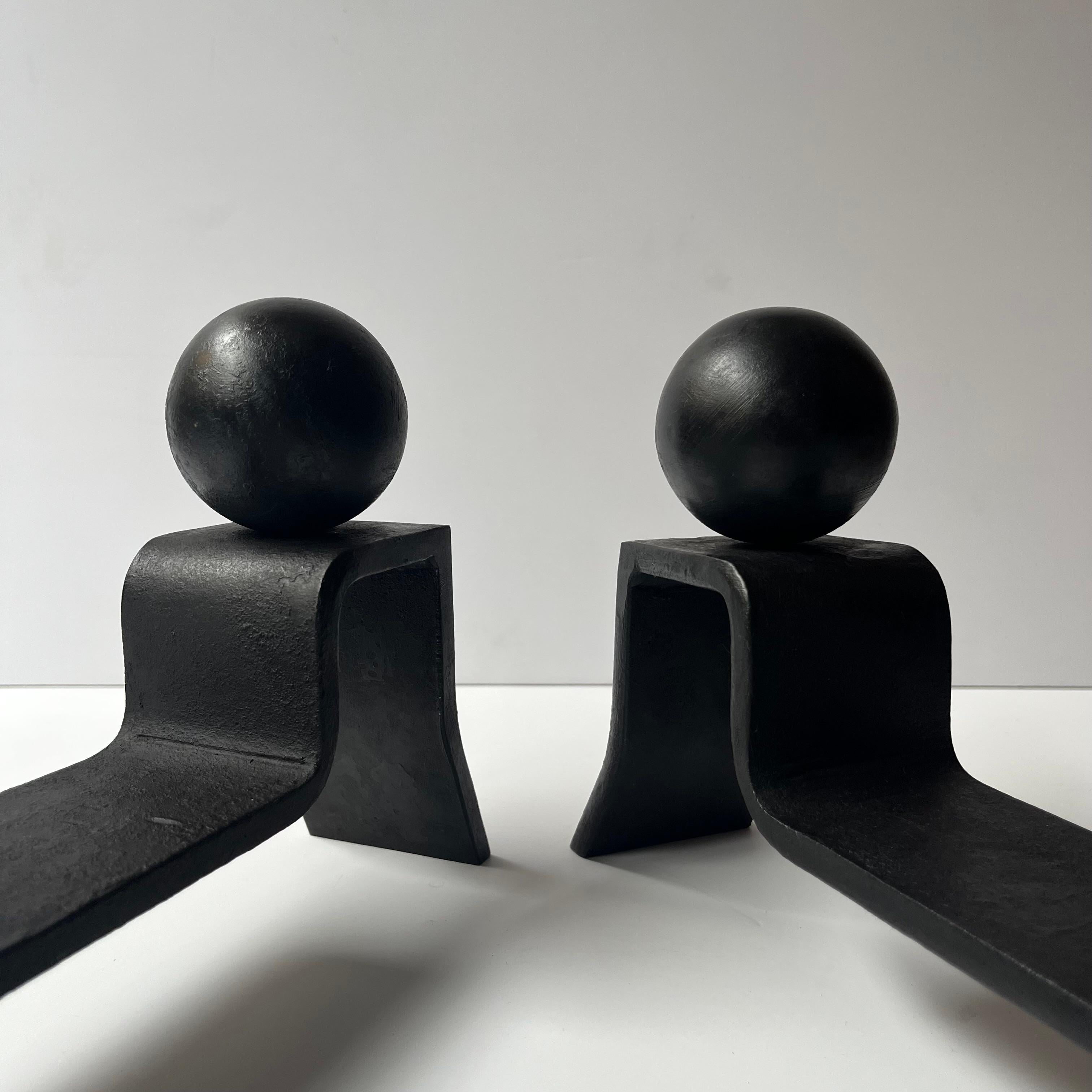 Blackened Jacques Adnet (1900 -1984) Minimilist Andirons For Sale