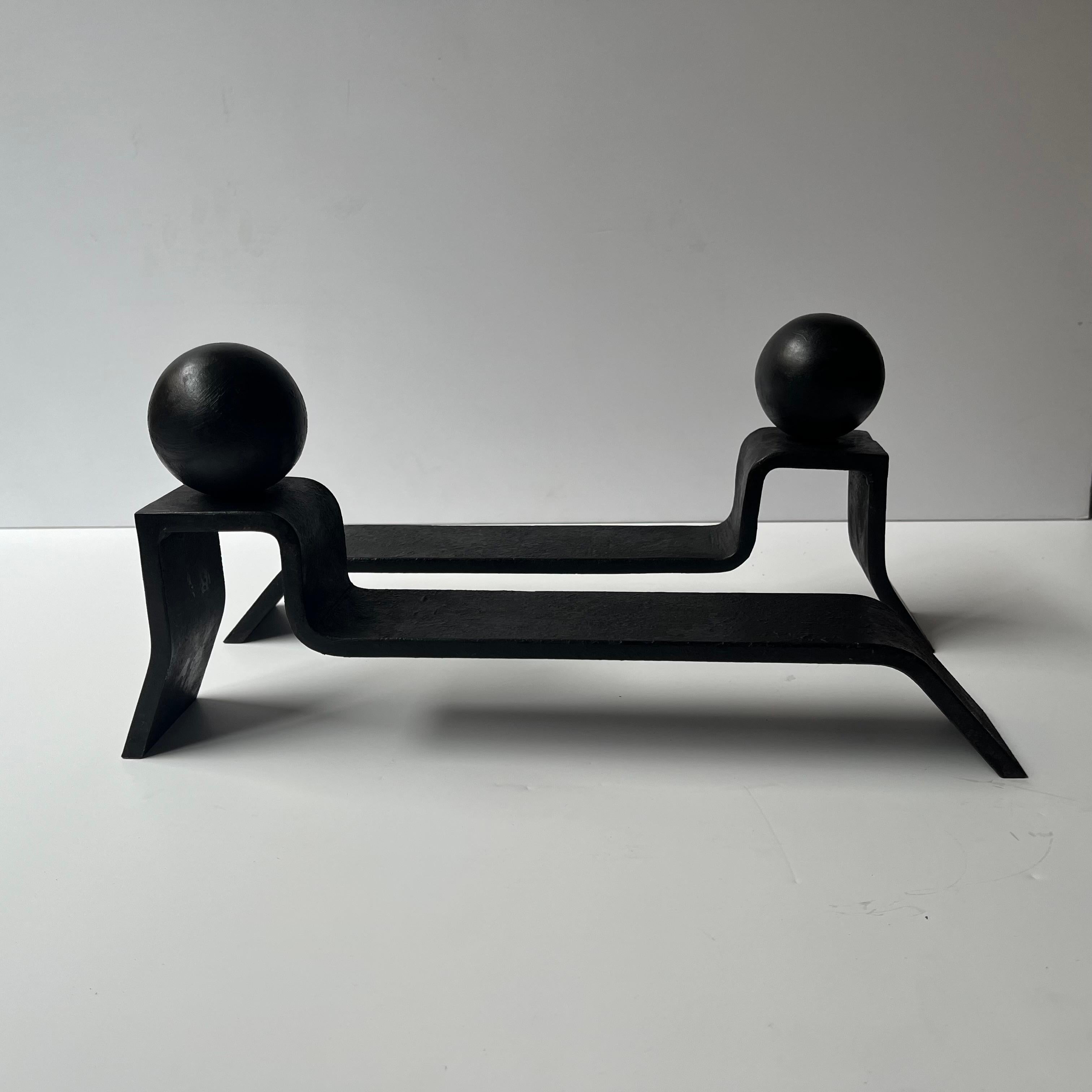 Jacques Adnet (1900 -1984) Minimilist Andirons In Good Condition For Sale In CA, CA
