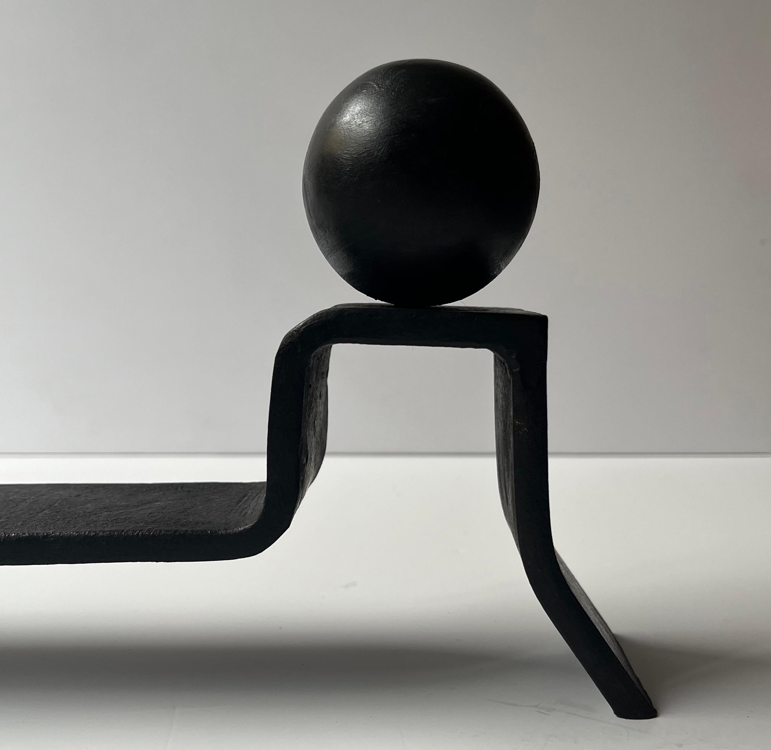 Mid-20th Century Jacques Adnet (1900 -1984) Minimilist Andirons For Sale