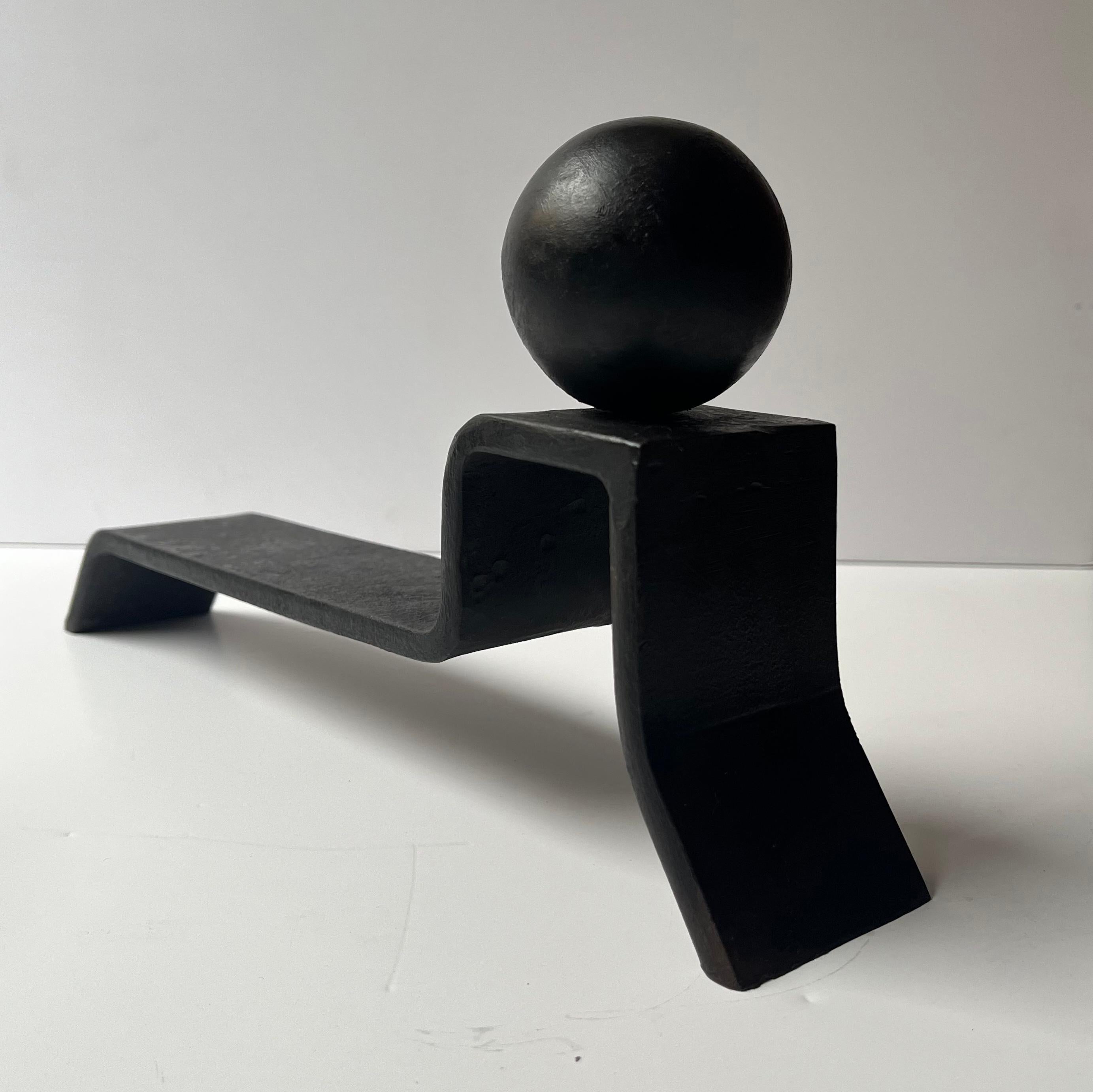 Iron Jacques Adnet (1900 -1984) Minimilist Andirons For Sale