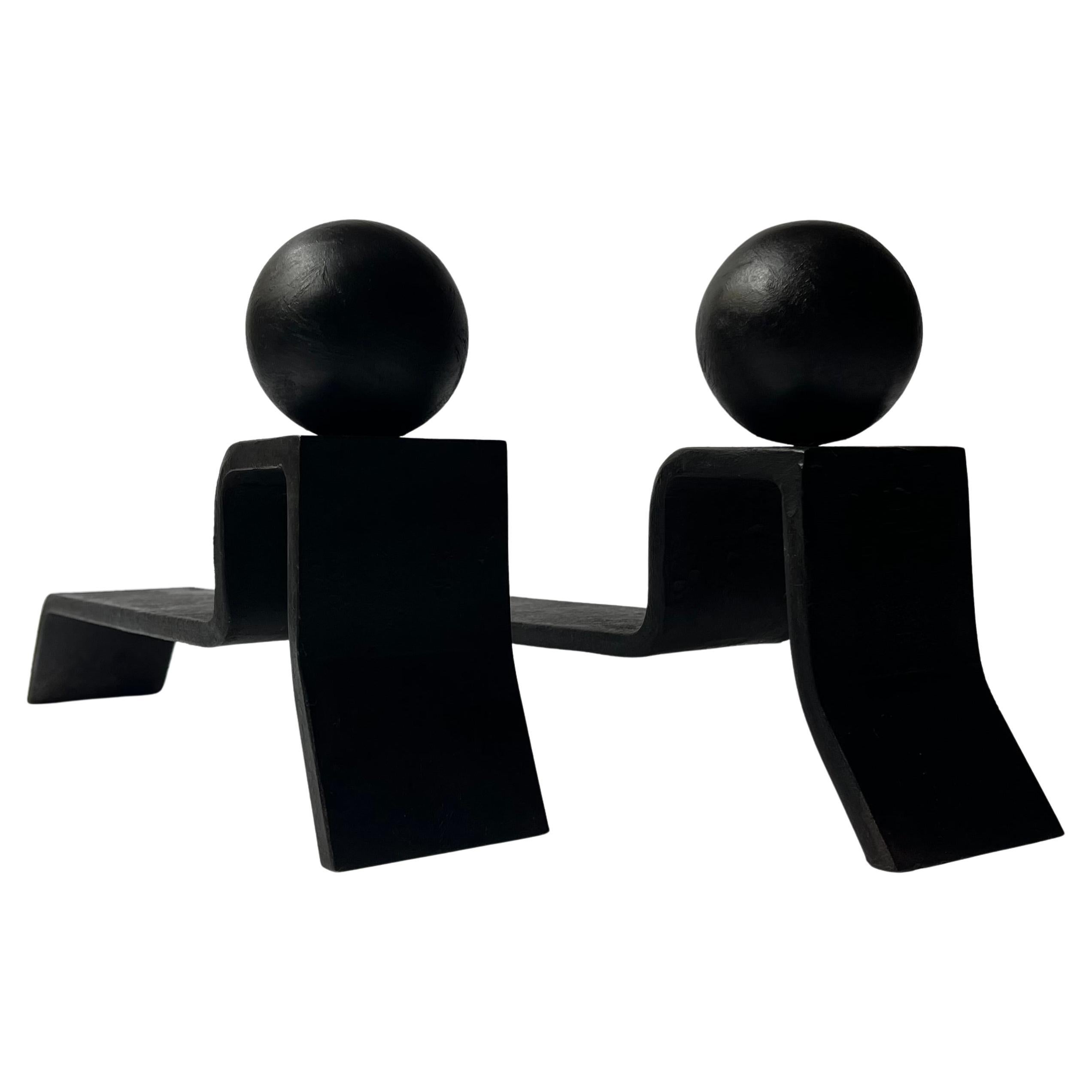 Jacques Adnet (1900 -1984) Minimilist Andirons For Sale