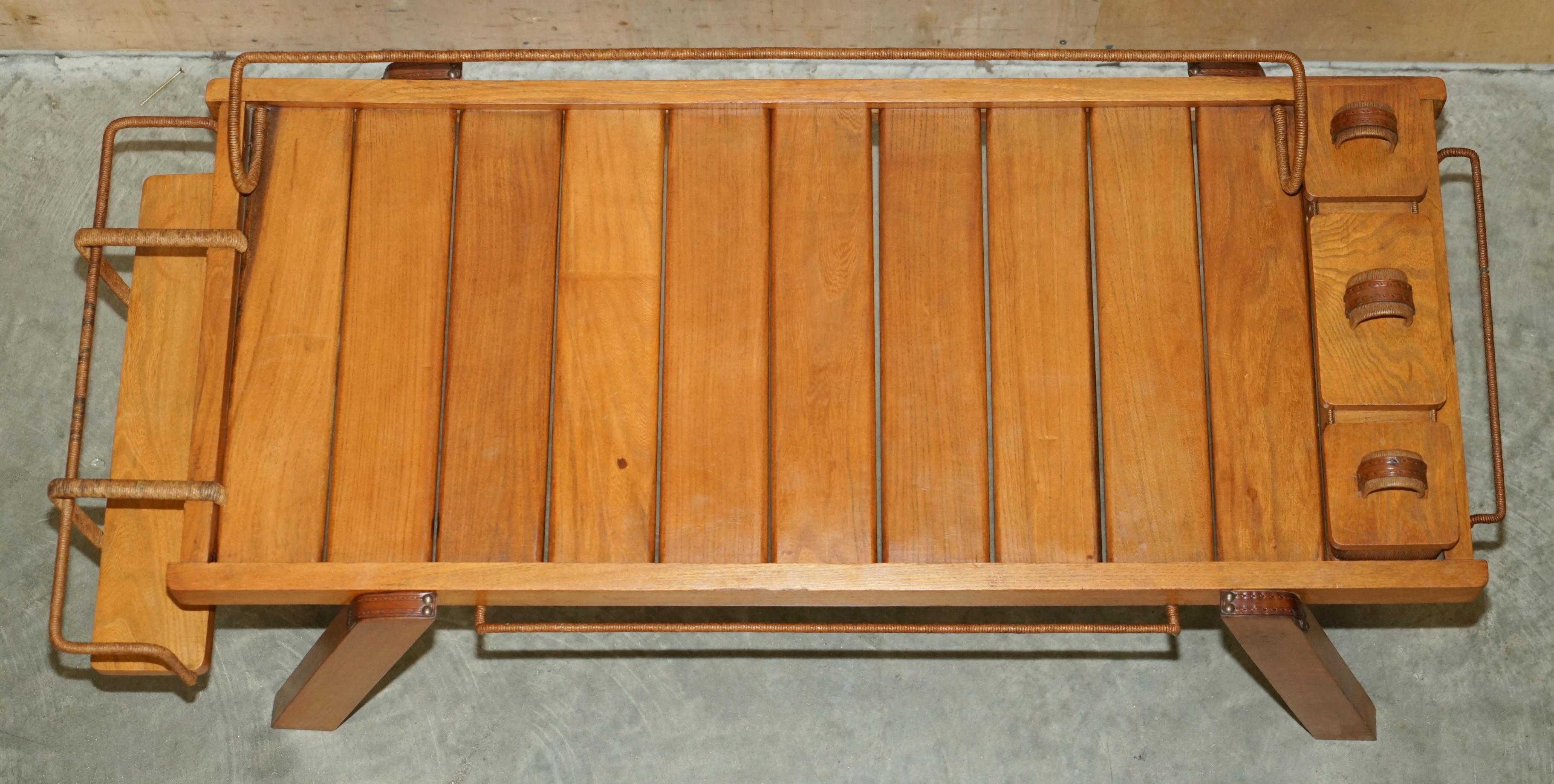 JACQUES ADNET 1940'S MID CENTURY MODERN SOLID ELM STITCHED LEATHER COFFEE TABLe For Sale 4