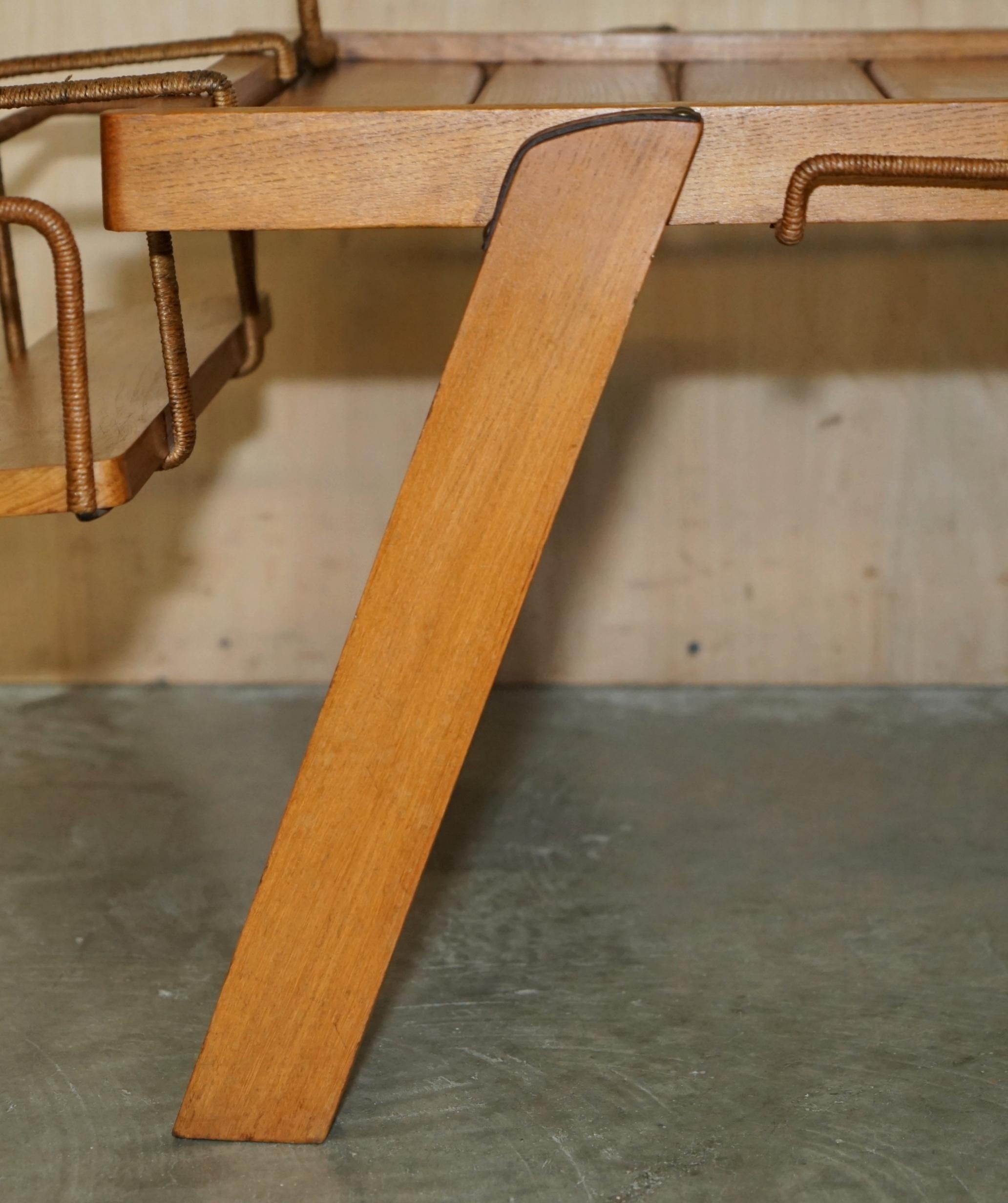 Mid-20th Century JACQUES ADNET 1940'S MID CENTURY MODERN SOLID ELM STITCHED LEATHER COFFEE TABLe For Sale