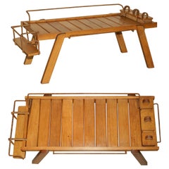 JACQUES ADNET, MID CENTURY MODERN SOLID ELM STITCHED LEATHER COFFEE TABLe des années 1940