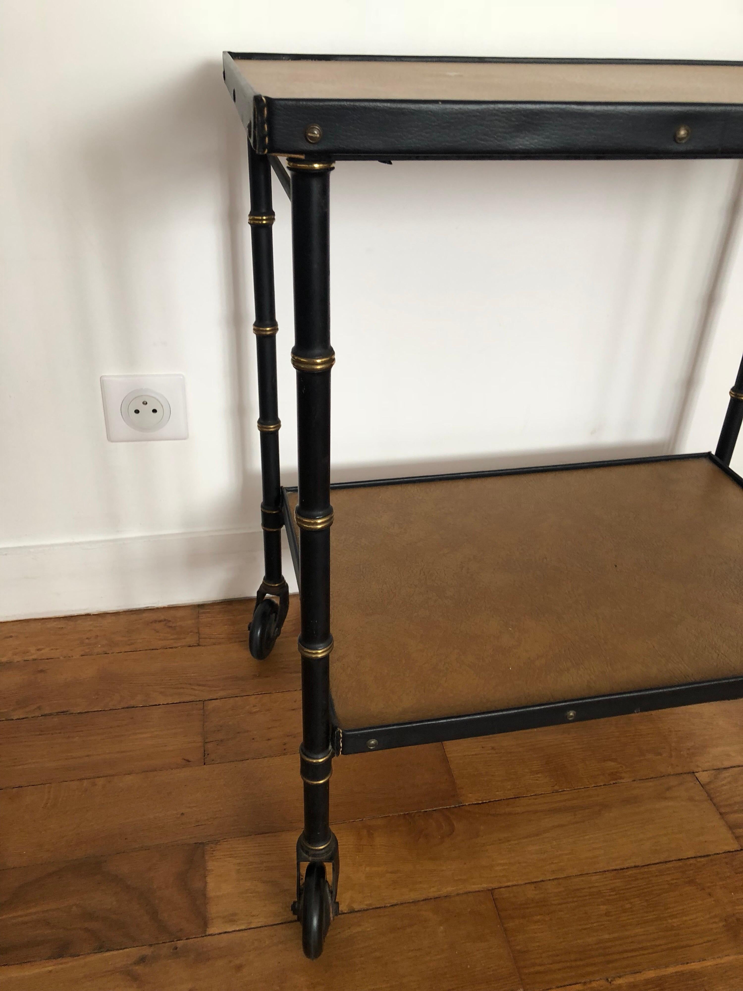 Mid-20th Century Jacques Adnet 1950s Black Bar Cart