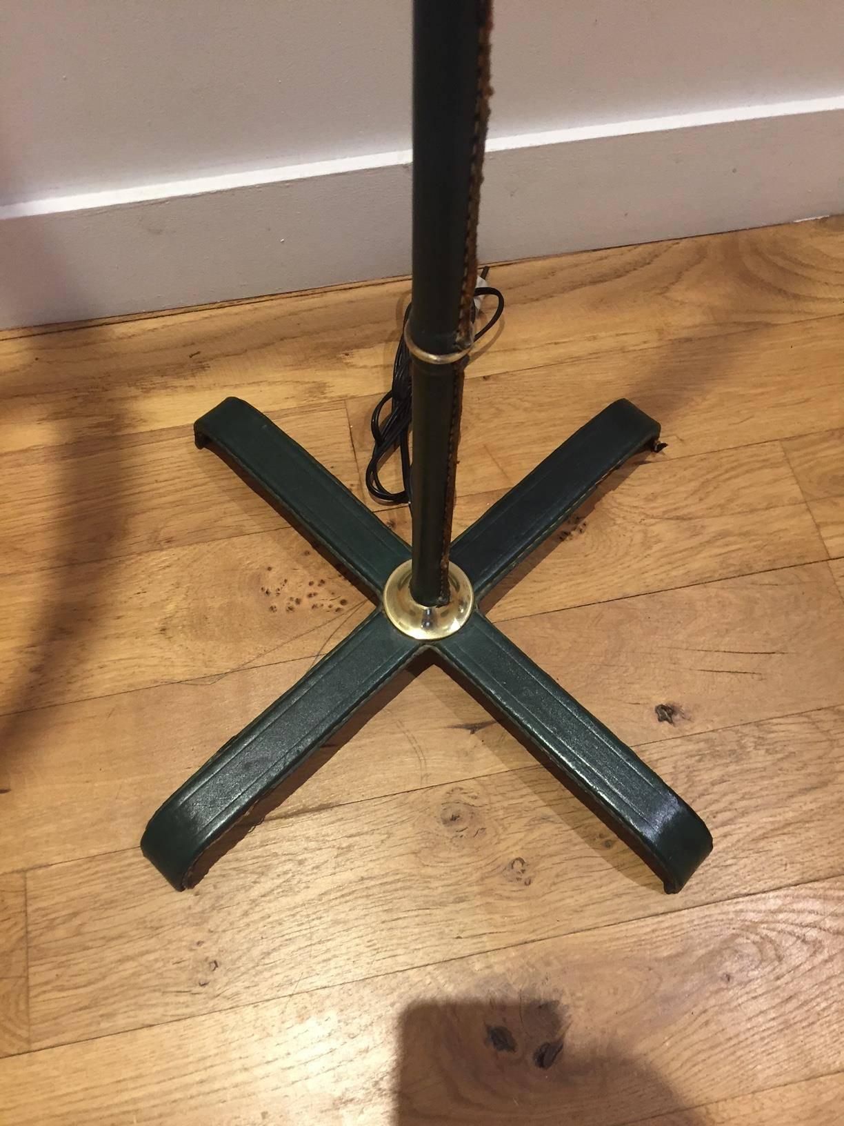 Jacques Adnet 1950s Rare Flexible Green Leather Floor Lamp In Good Condition For Sale In Saint-Ouen, FR
