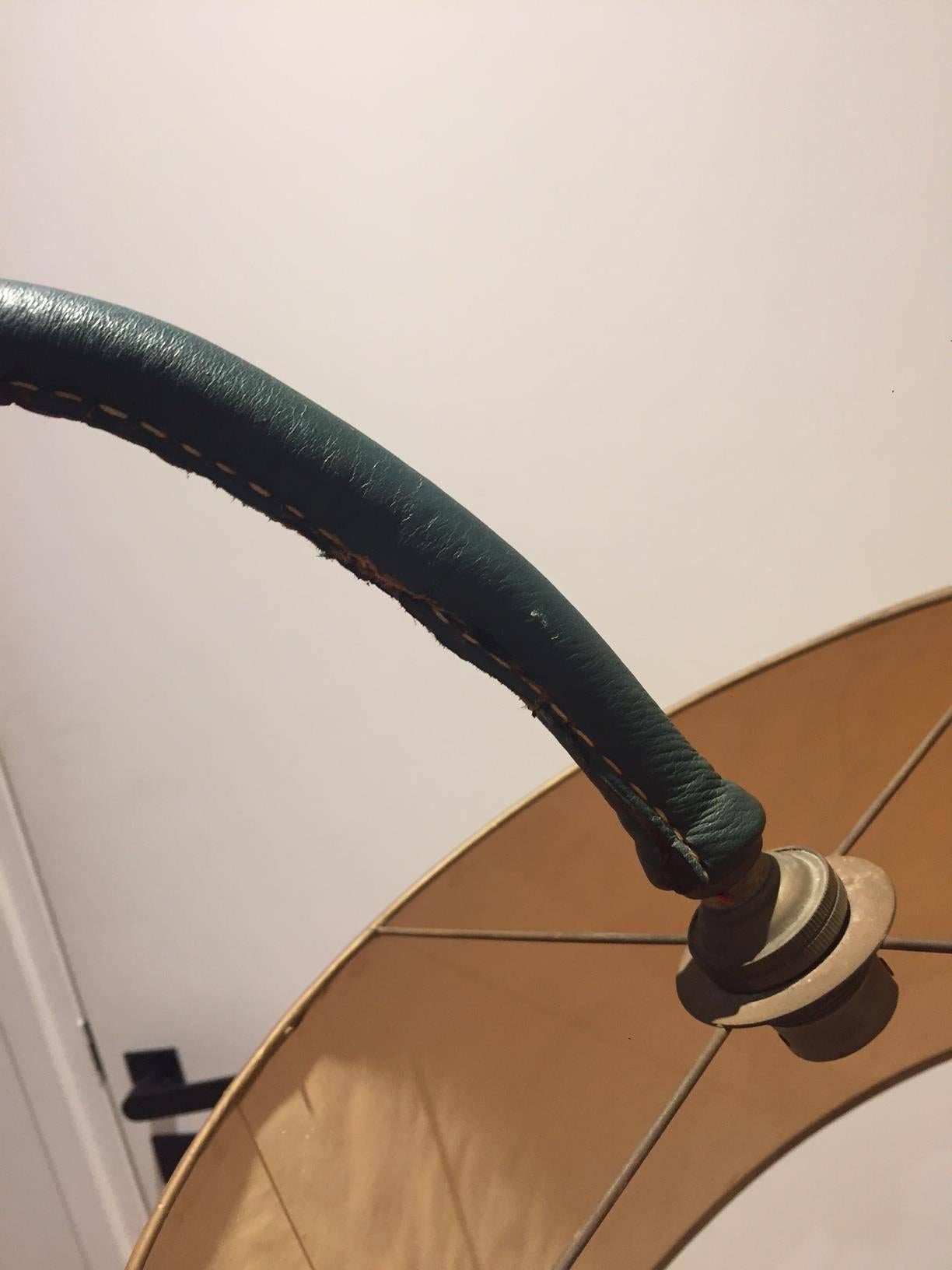Jacques Adnet 1950s Rare Flexible Green Leather Floor Lamp For Sale 1