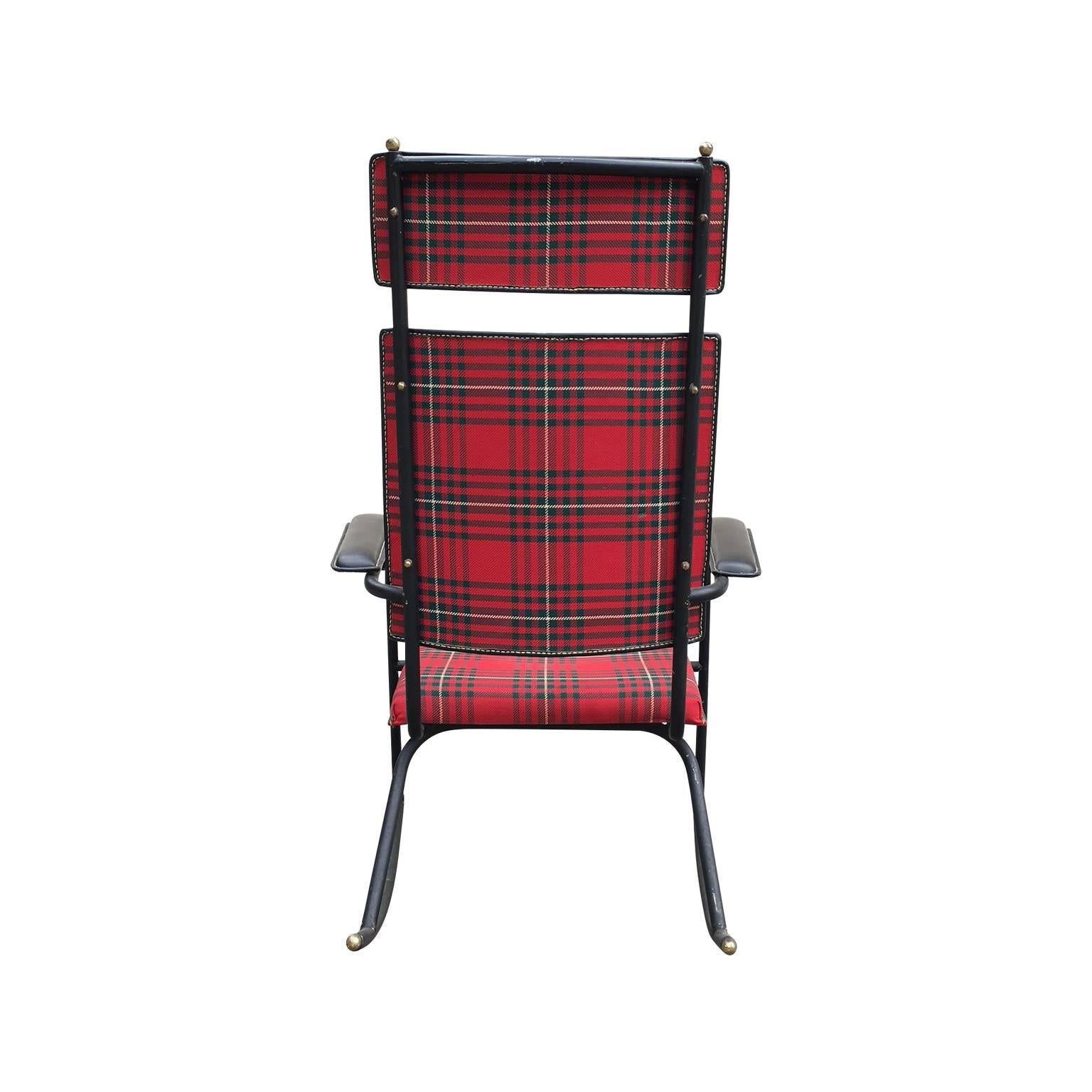 Jacques Adnet 1950s Rare Tartan Rocking Chair For Sale 4