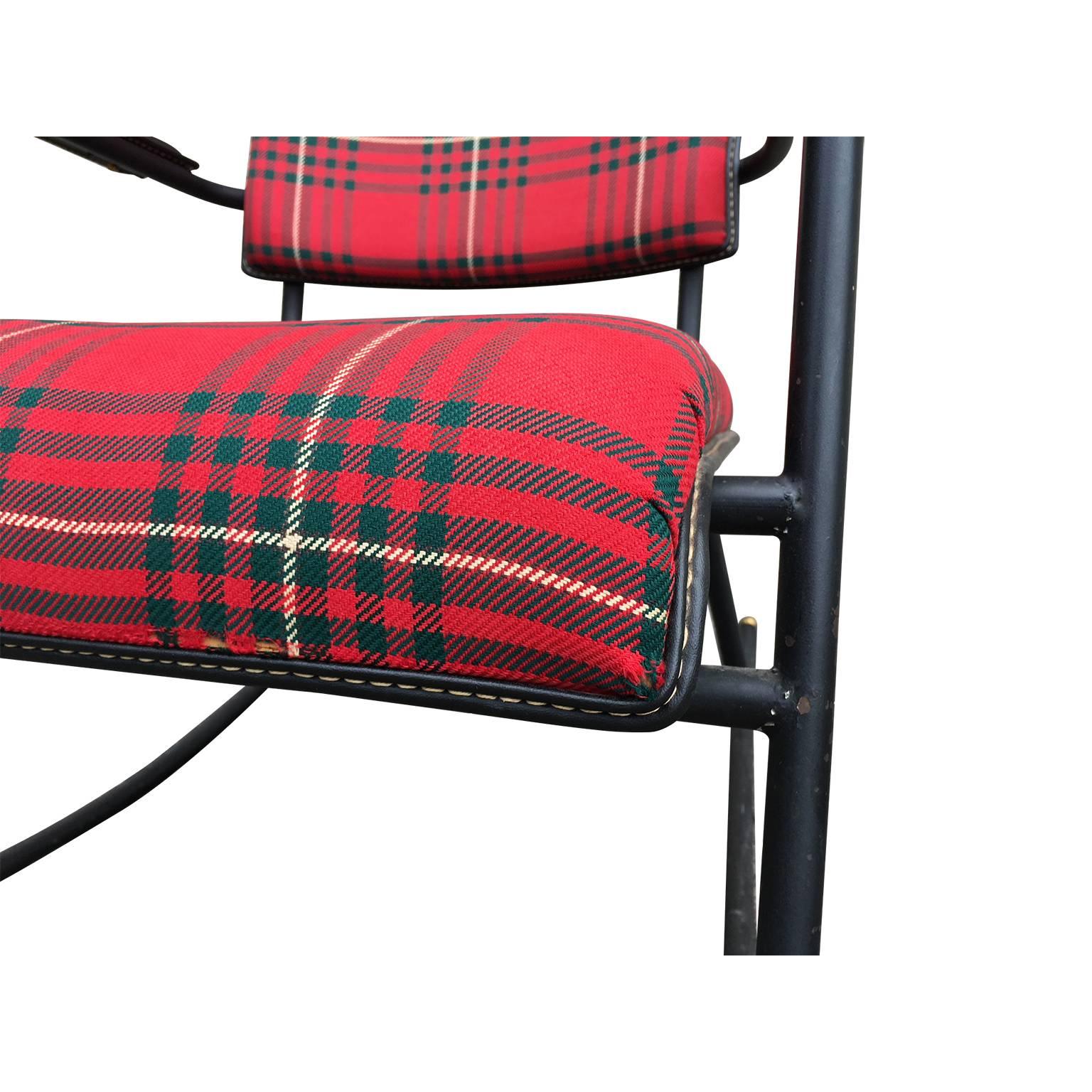Jacques Adnet 1950s Rare Tartan Rocking Chair For Sale 5