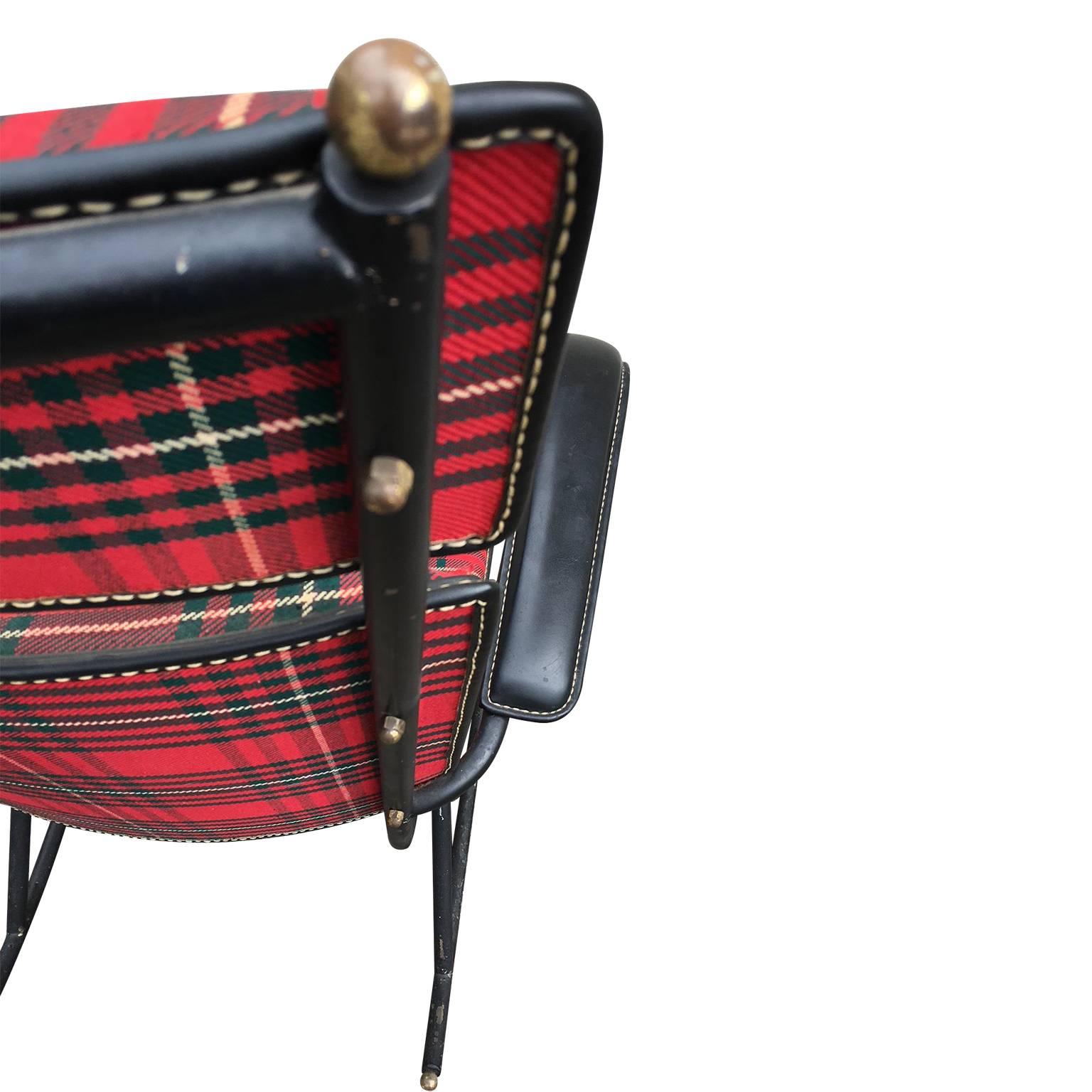 Jacques Adnet 1950s Rare Tartan Rocking Chair For Sale 7