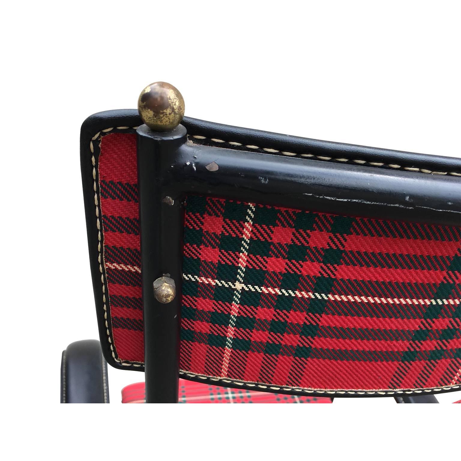 Jacques Adnet 1950s Rare Tartan Rocking Chair For Sale 8