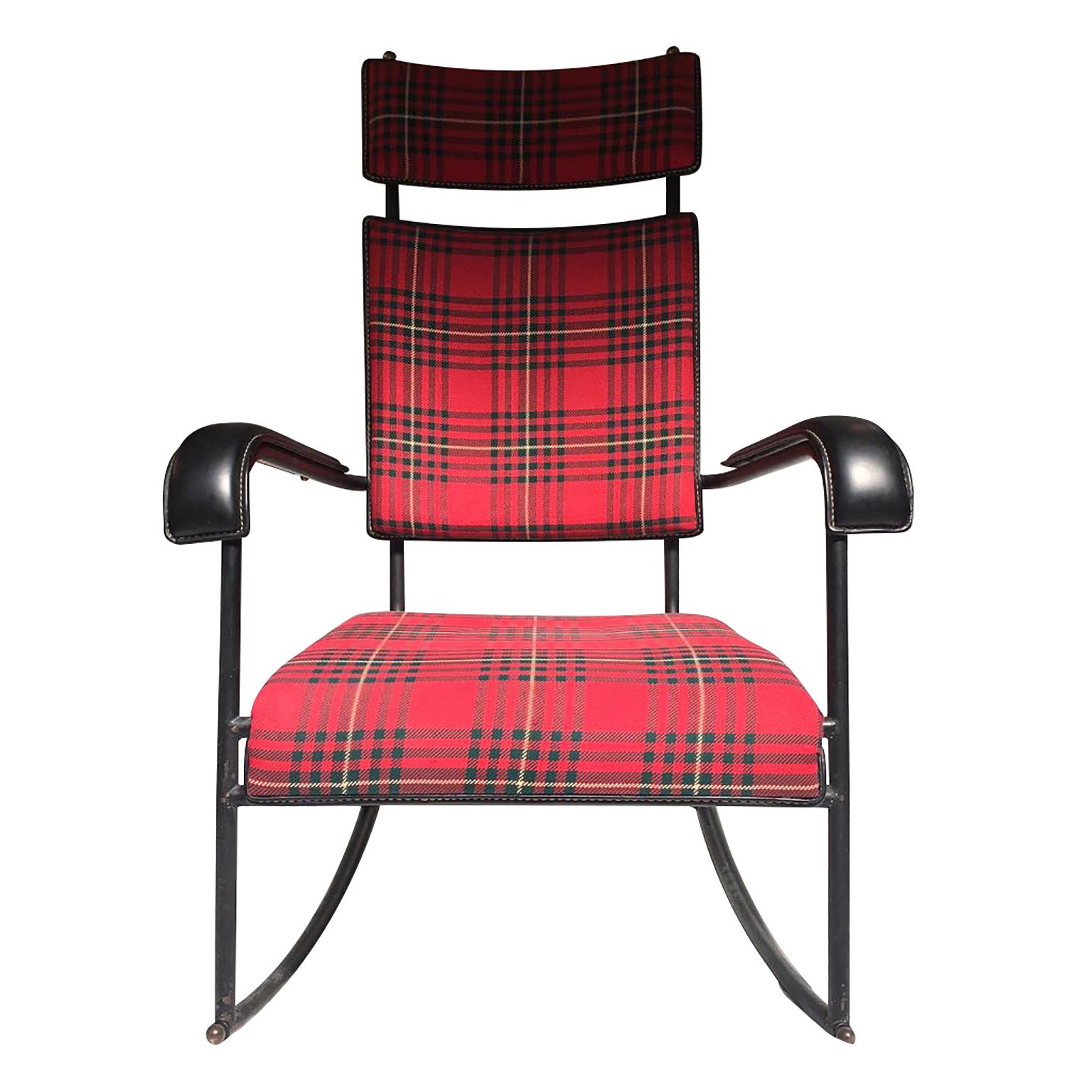 Jacques Adnet 1950s Rare Tartan Rocking Chair 10