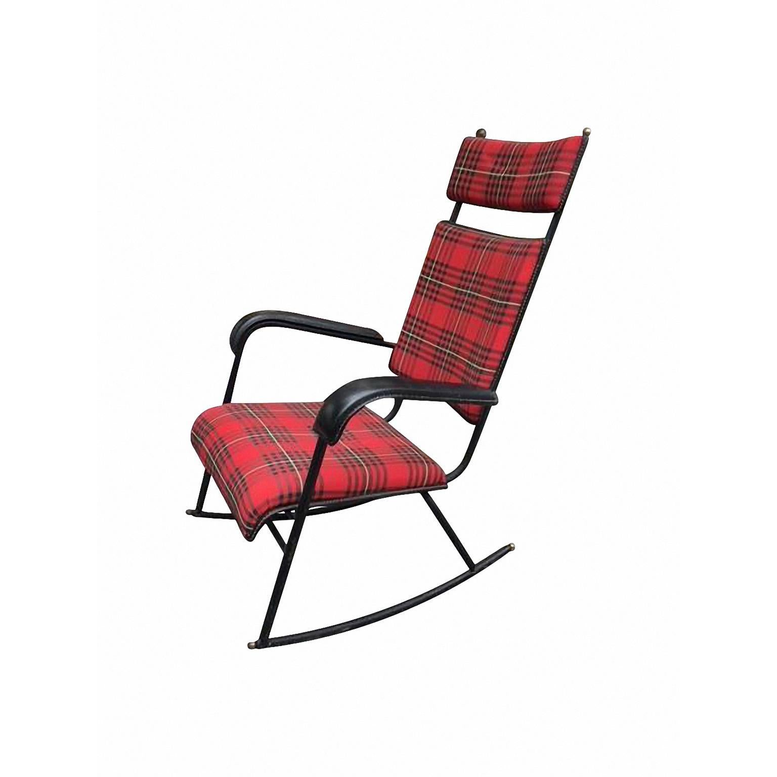 Jacques Adnet (1900-1904) 
Rare rocking-chair with original Tartan upholstery. Black faux leather arms.
France, circa 1950.

Litterature:
- GUTKNECHT Patrick, Jacques Adnet, Galerie Patrick Gutknecht, Paris, 2010, p. 73
Measures: Height 103