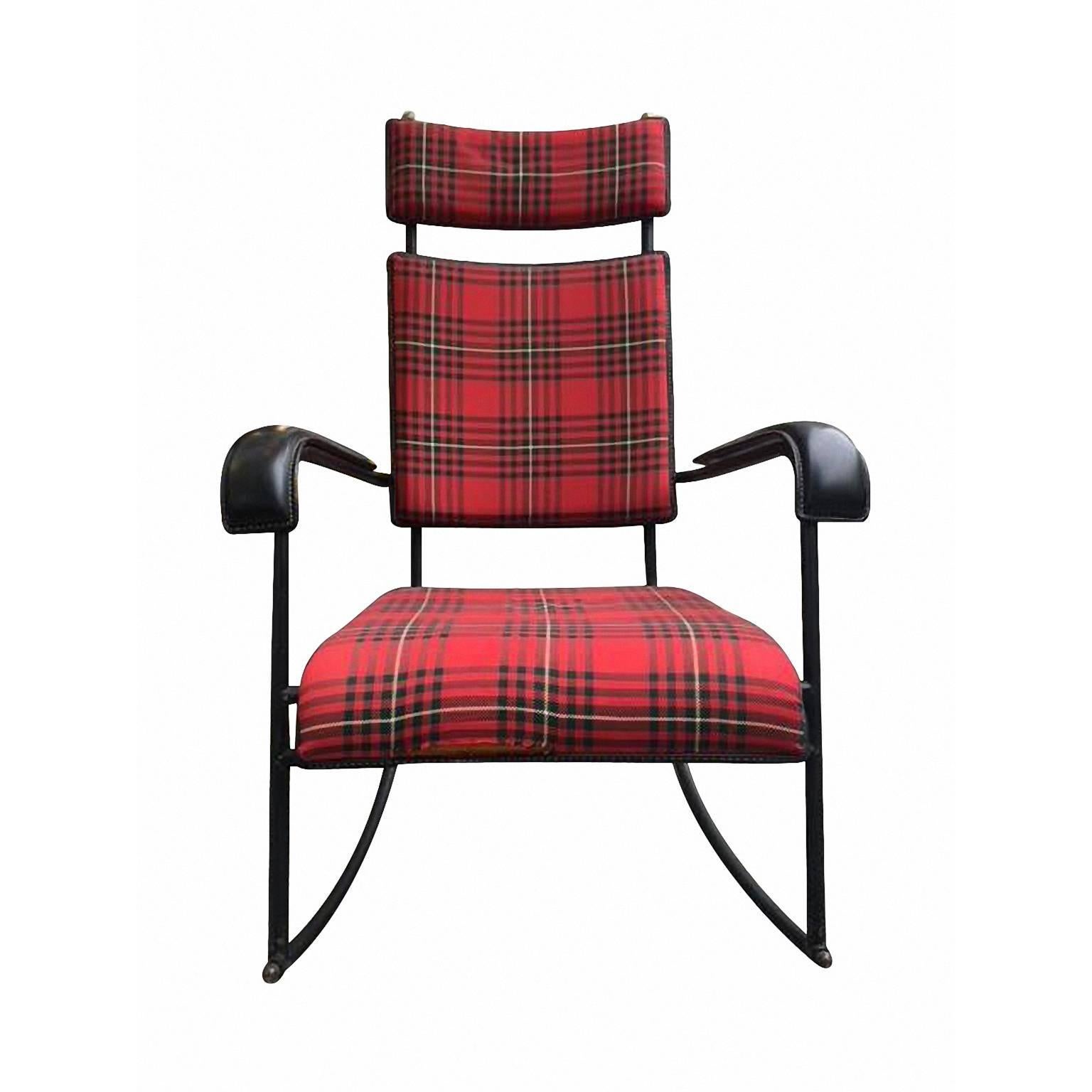 Mid-20th Century Jacques Adnet 1950s Rare Tartan Rocking Chair For Sale