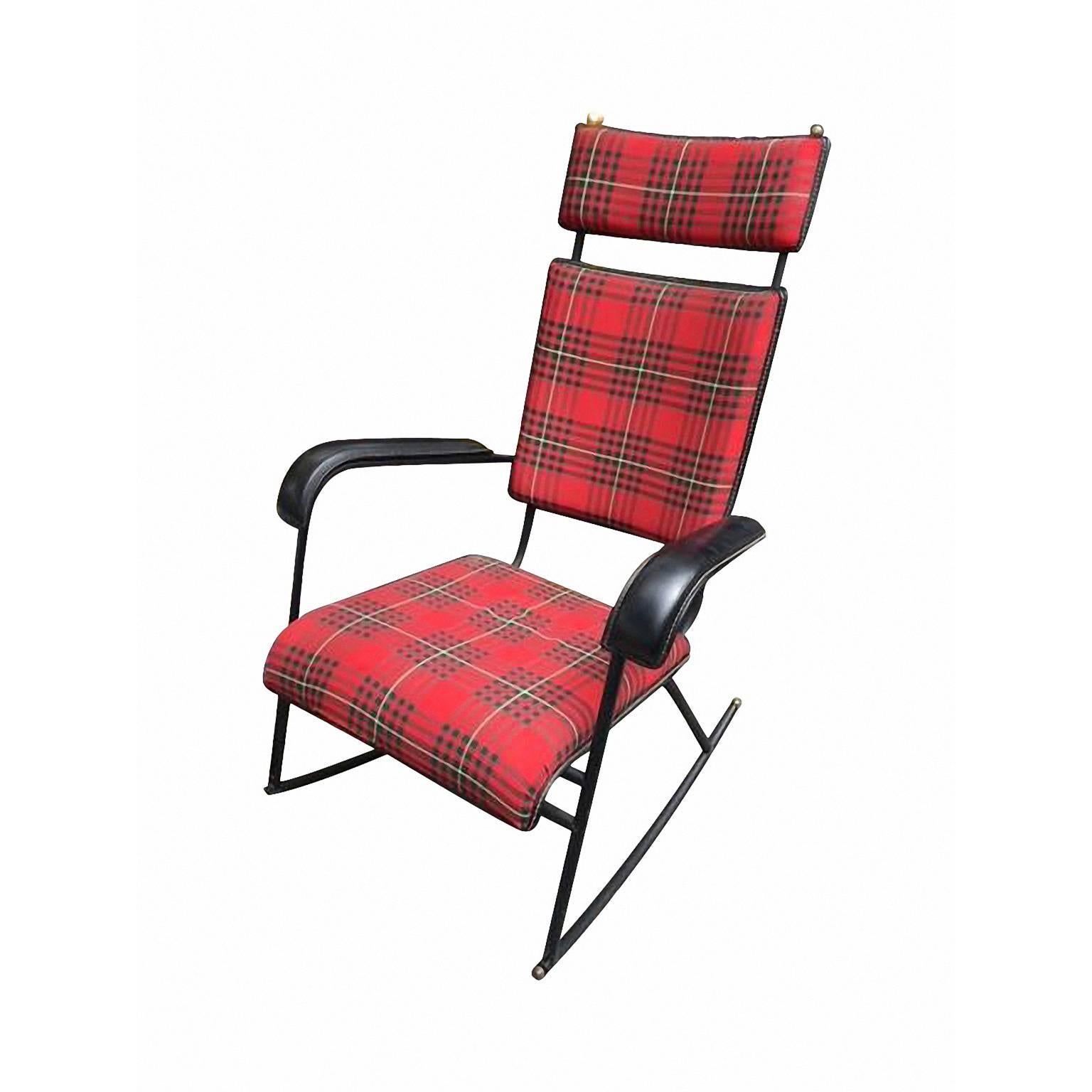 Jacques Adnet 1950s Rare Tartan Rocking Chair For Sale 1