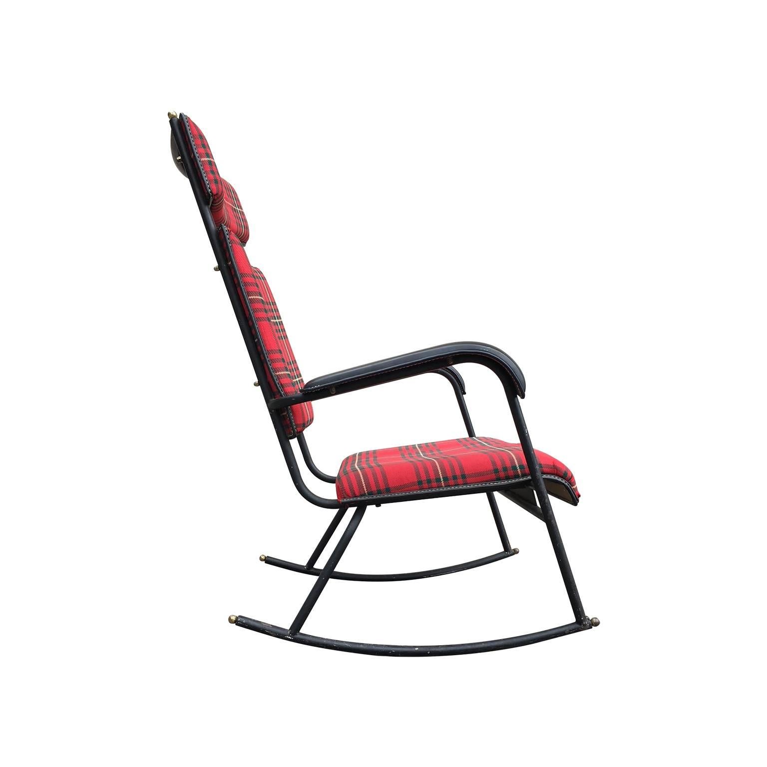 Jacques Adnet 1950s Rare Tartan Rocking Chair 2