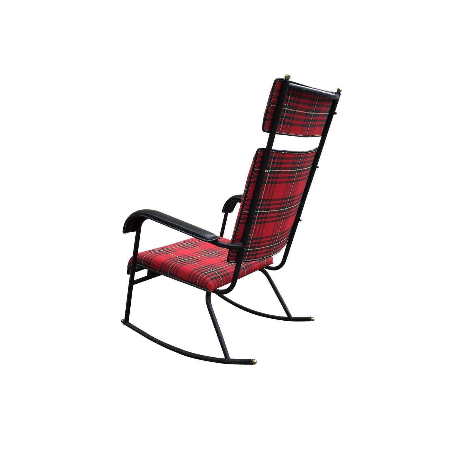 Jacques Adnet 1950s Rare Tartan Rocking Chair 3