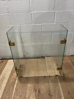 Jacques Adnet 3 Panel Tempered Glass Fire Screen & Brass Hardware France 1970